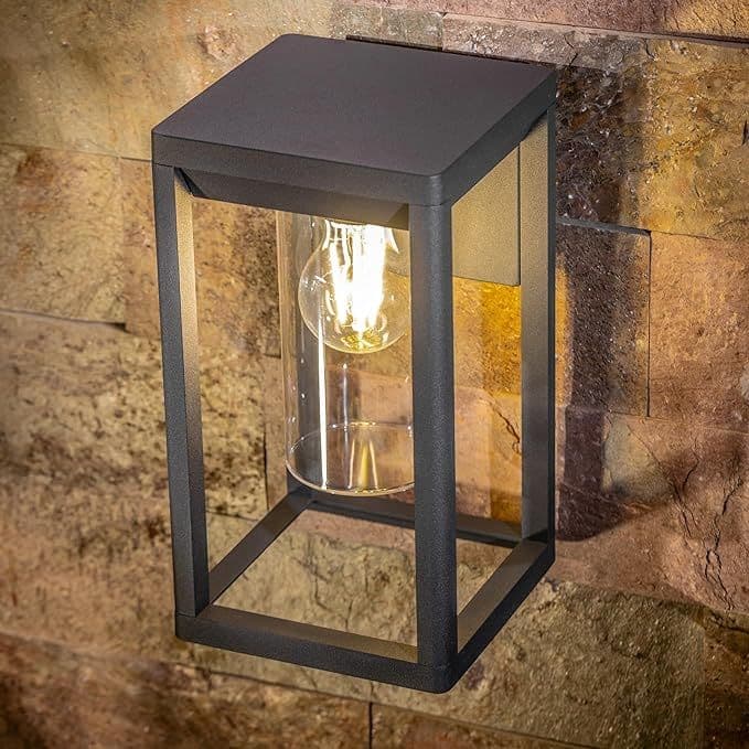 'Maddison' Anthracite Grey E27 Outdoor Wall Light Lantern Clear Diffuser IP54