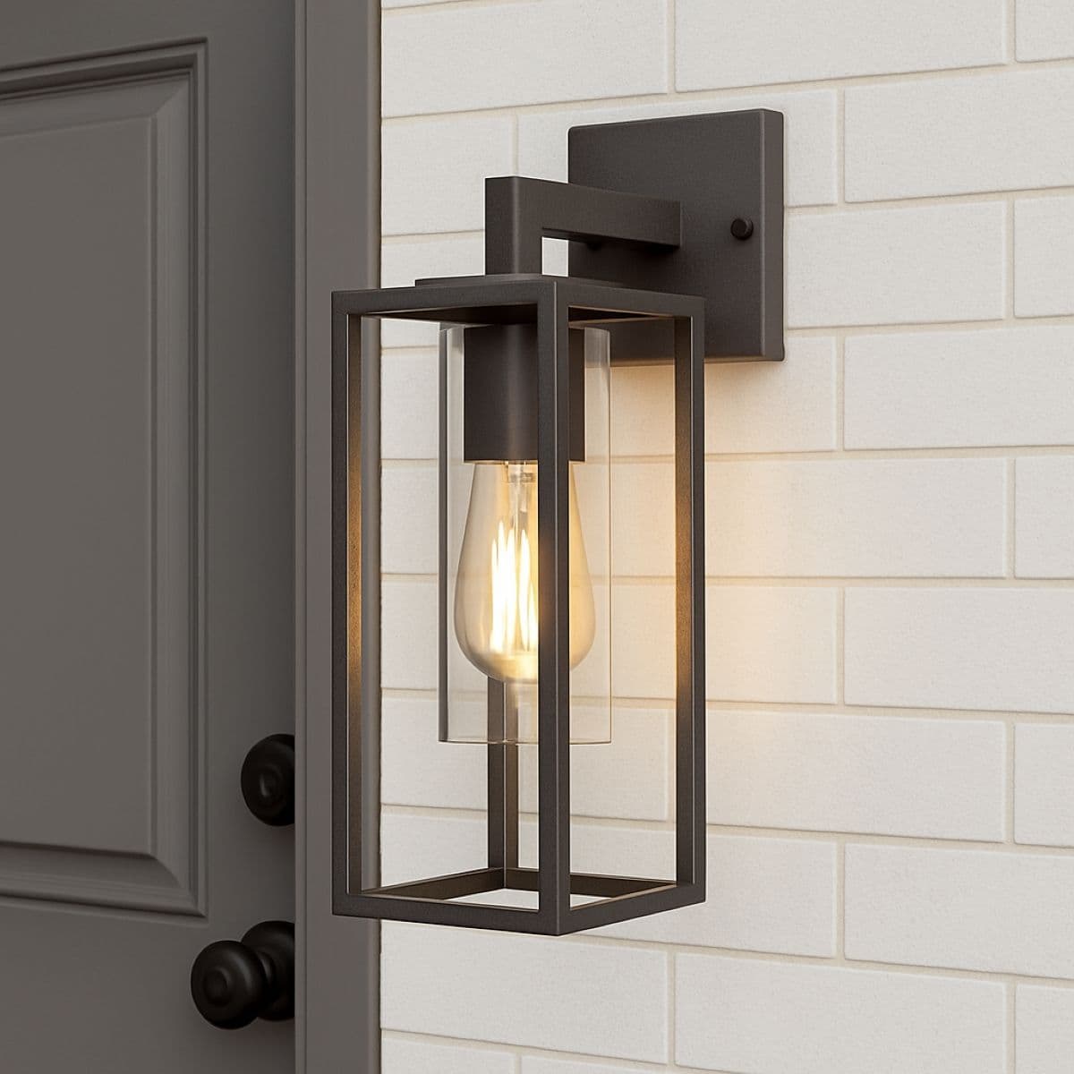Down Black E27 Outdoor Wall Light Lantern Clear Diffuser IP54 Down