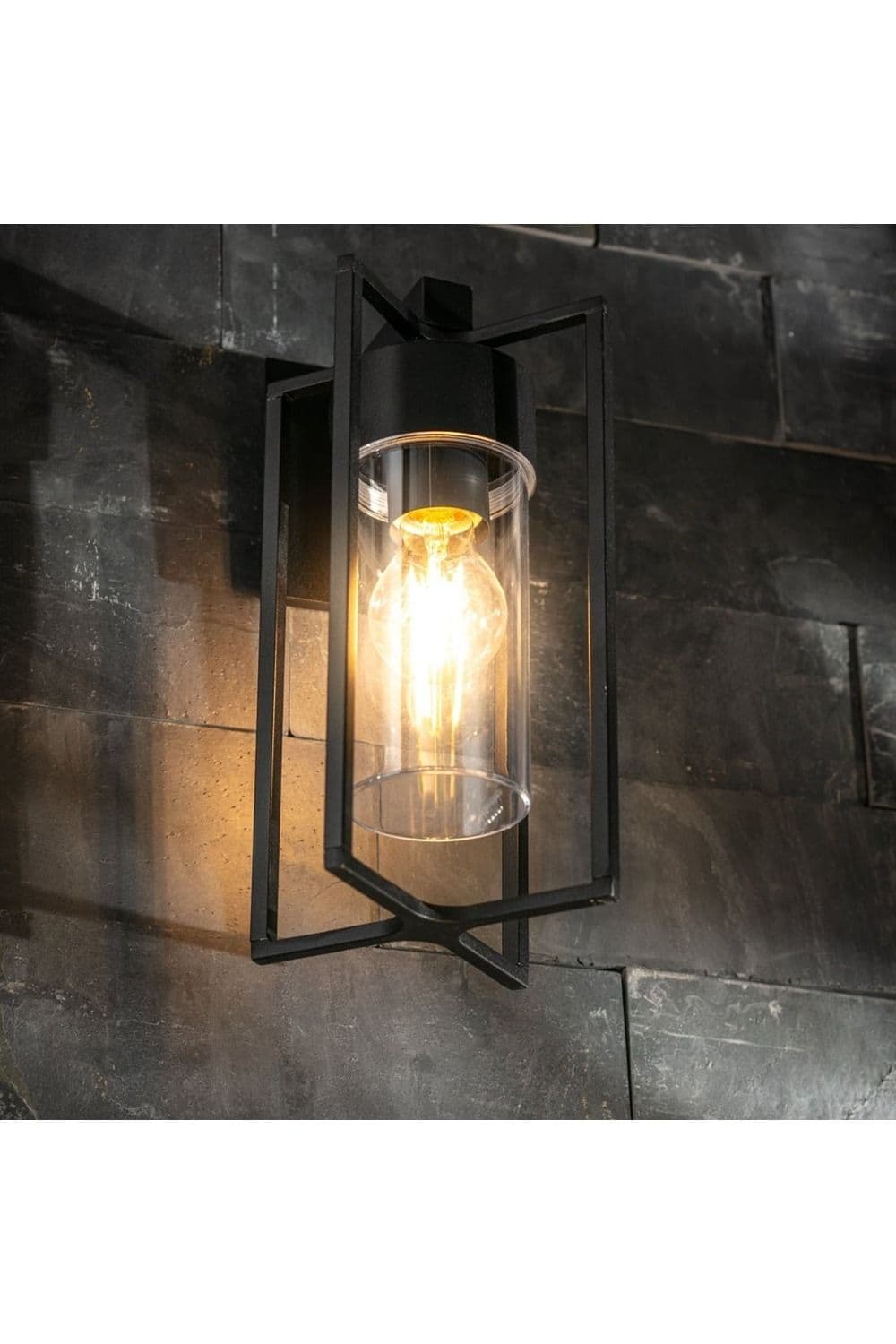 CGC Lighting 'Charlie' Black E27 Outdoor Wall Light Lantern Clear Diffuser IP54