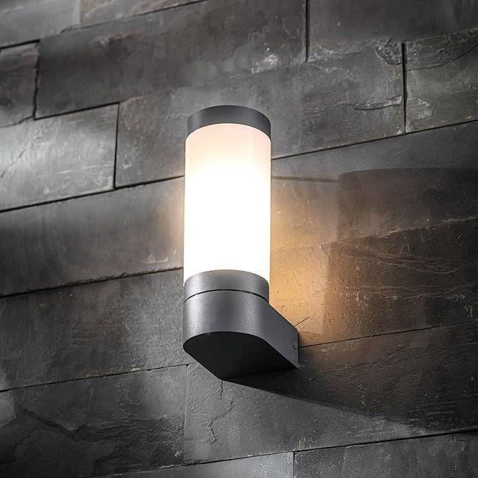 'Rome' Anthracite Dark Grey E27 Outdoor Wall Light Opal Diffuser IP44