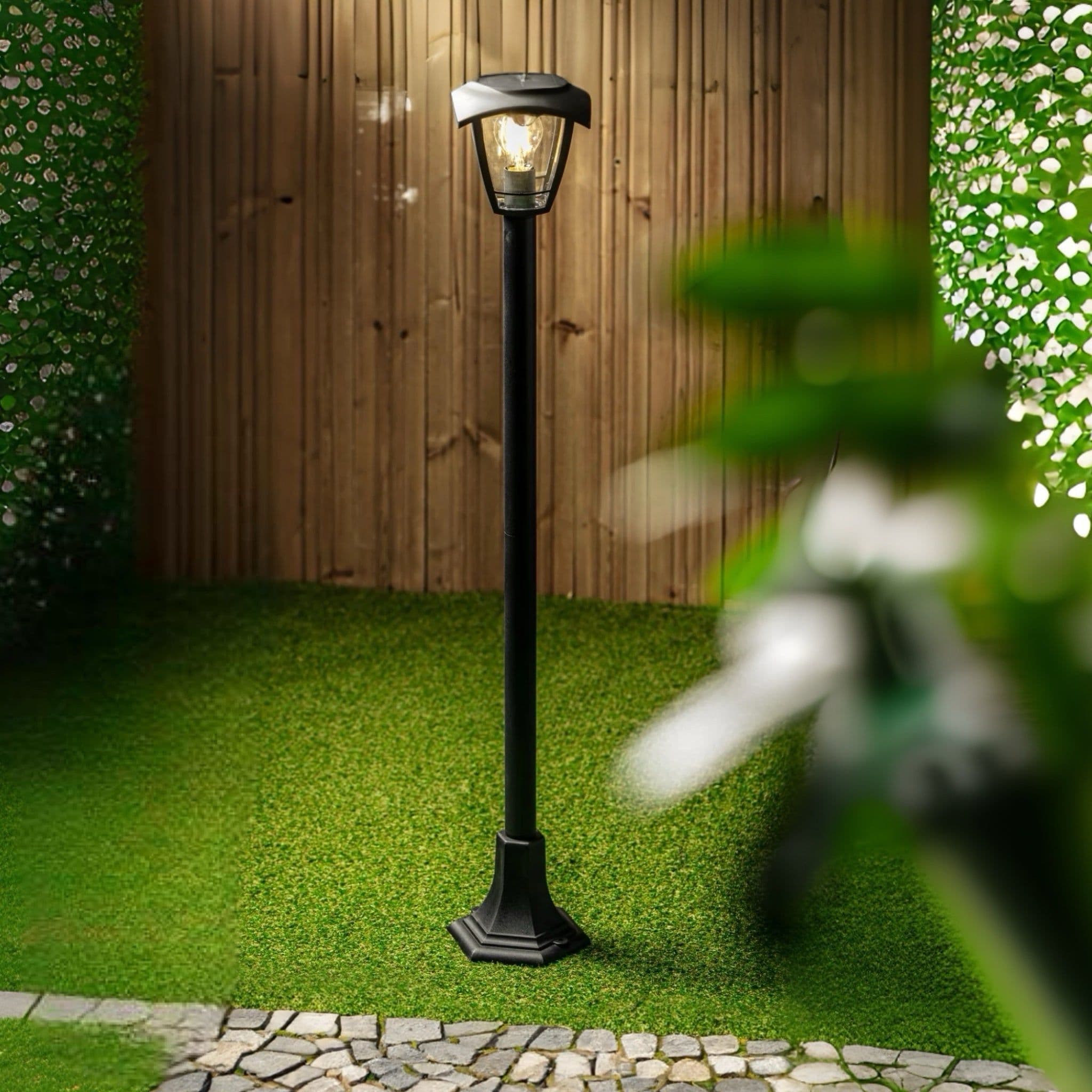 'Lara' Black Solar Outdoor Post Light Bollard Traditional Filament LED Warm White Light IP44