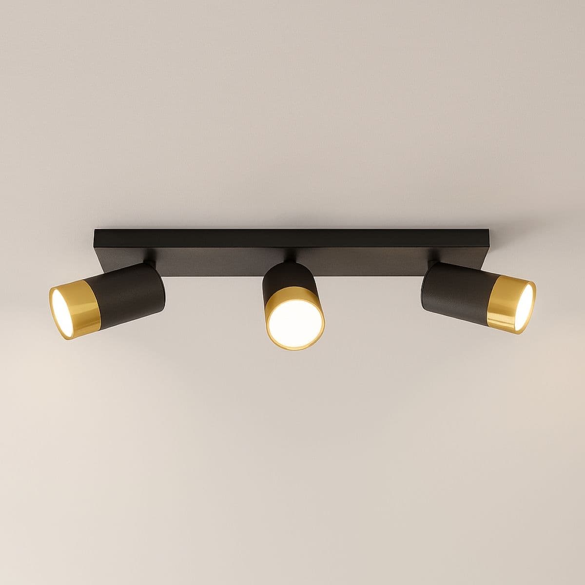 'Puzon' Black & Gold GU10 Adjustable Triple Three Head GU10 Ceiling Spotlight Bar Light