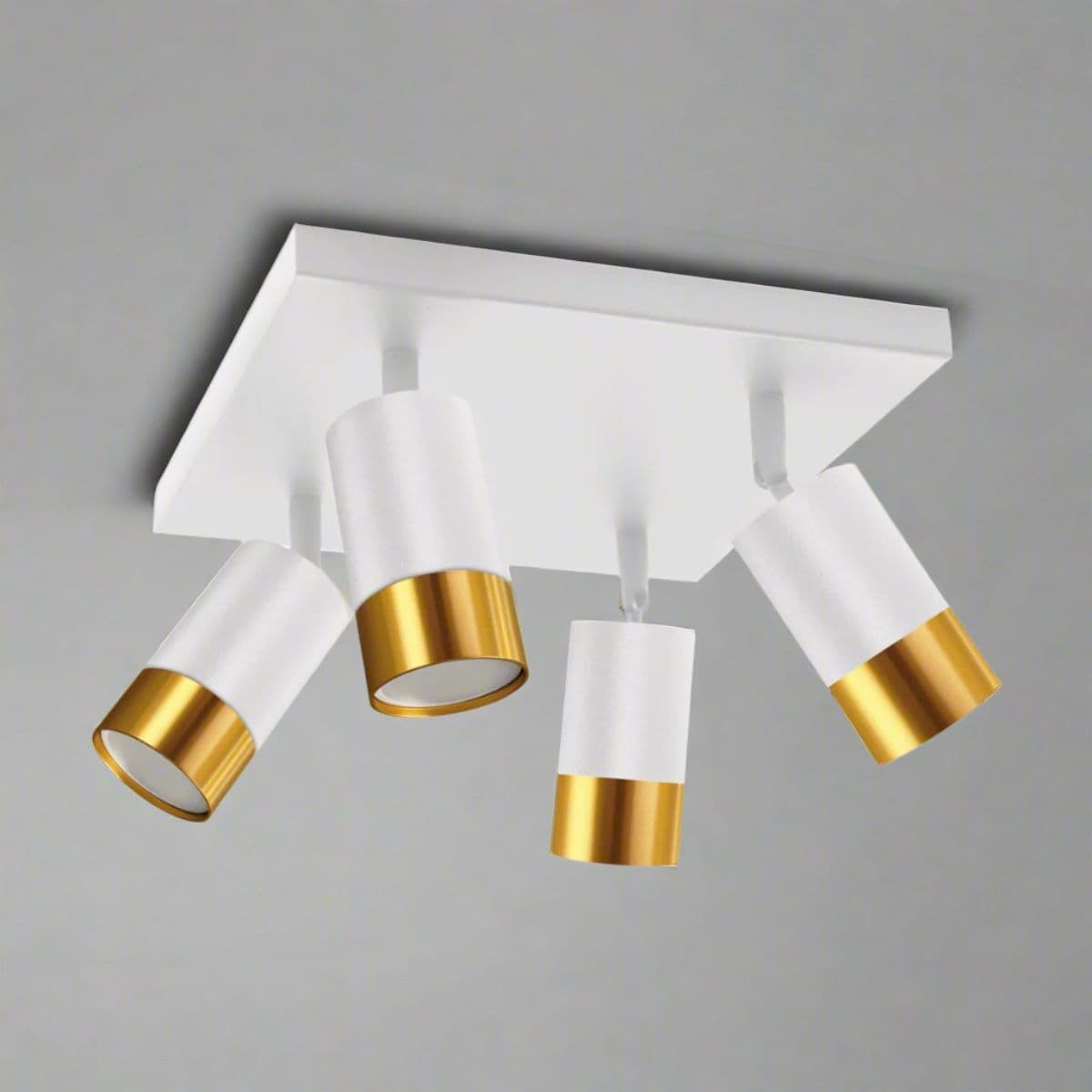 'Puzon' White & Gold GU10 Adjustable Four Head GU10 Ceiling Spotlight Bar Light