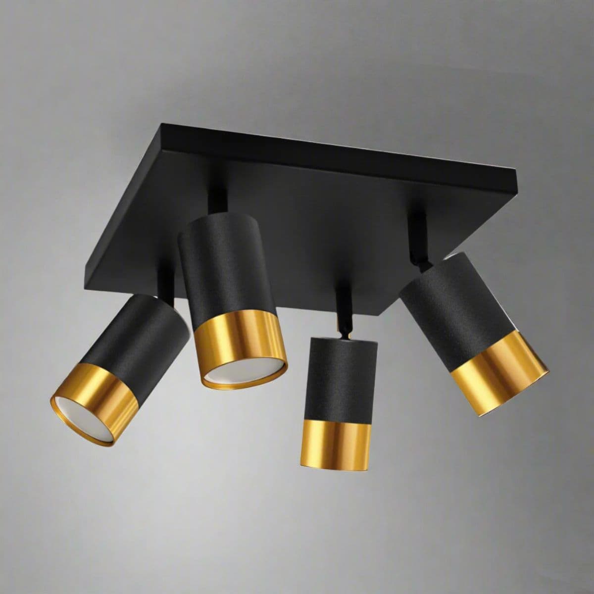 'Puzon'  Black & Gold GU10 Adjustable Four Head GU10 Ceiling Spotlight Bar Light
