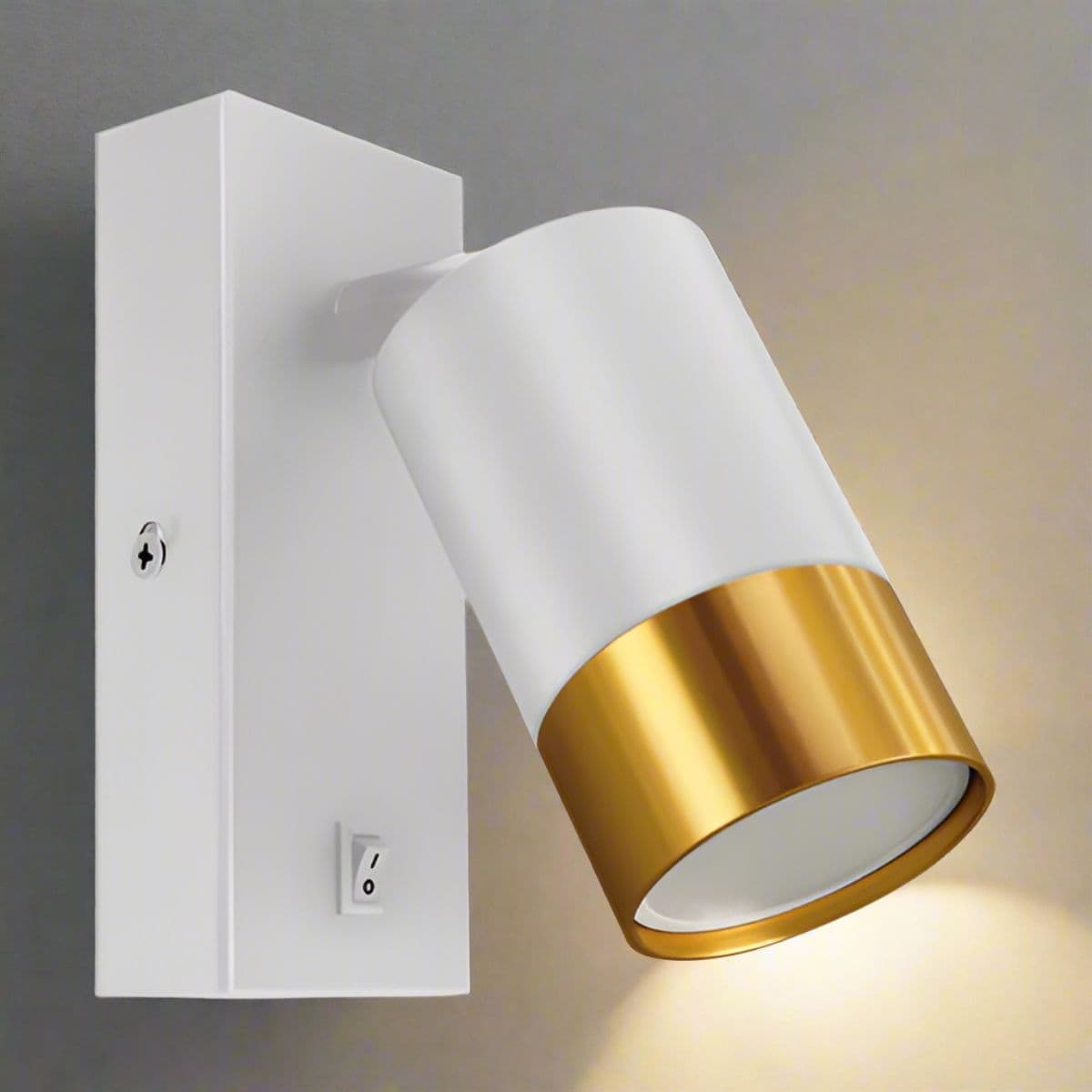 'Puzon'  White & Gold GU10 Adjustable Single GU10 Spotlight Wall Light with Switch