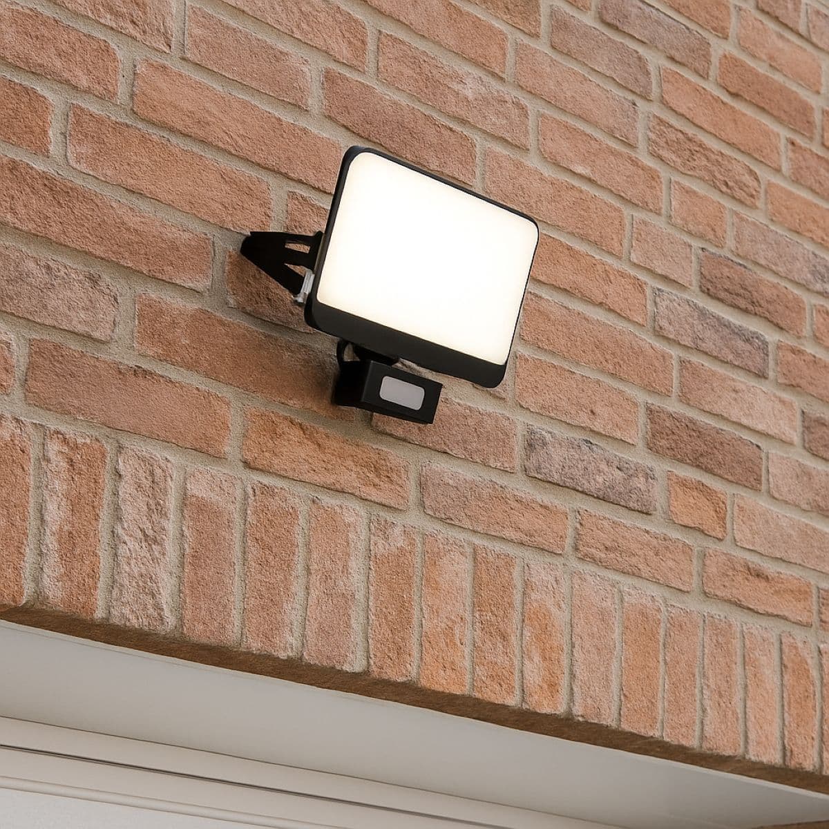 'Parry' 30W LED PIR Motion Sensor Floodlight Black Body with Full Front White Opal Diffuser 2700lm 4000k