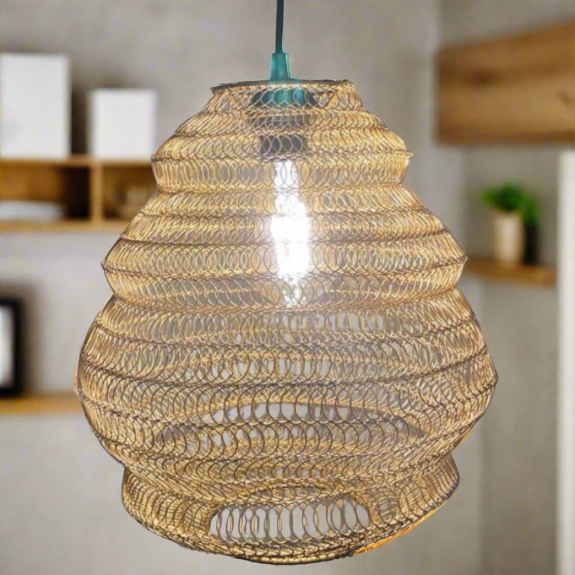'Casablanca' Medium Matt Gold Mesh Moroccan Metal Ceiling Pendant Light and Lamp Shade