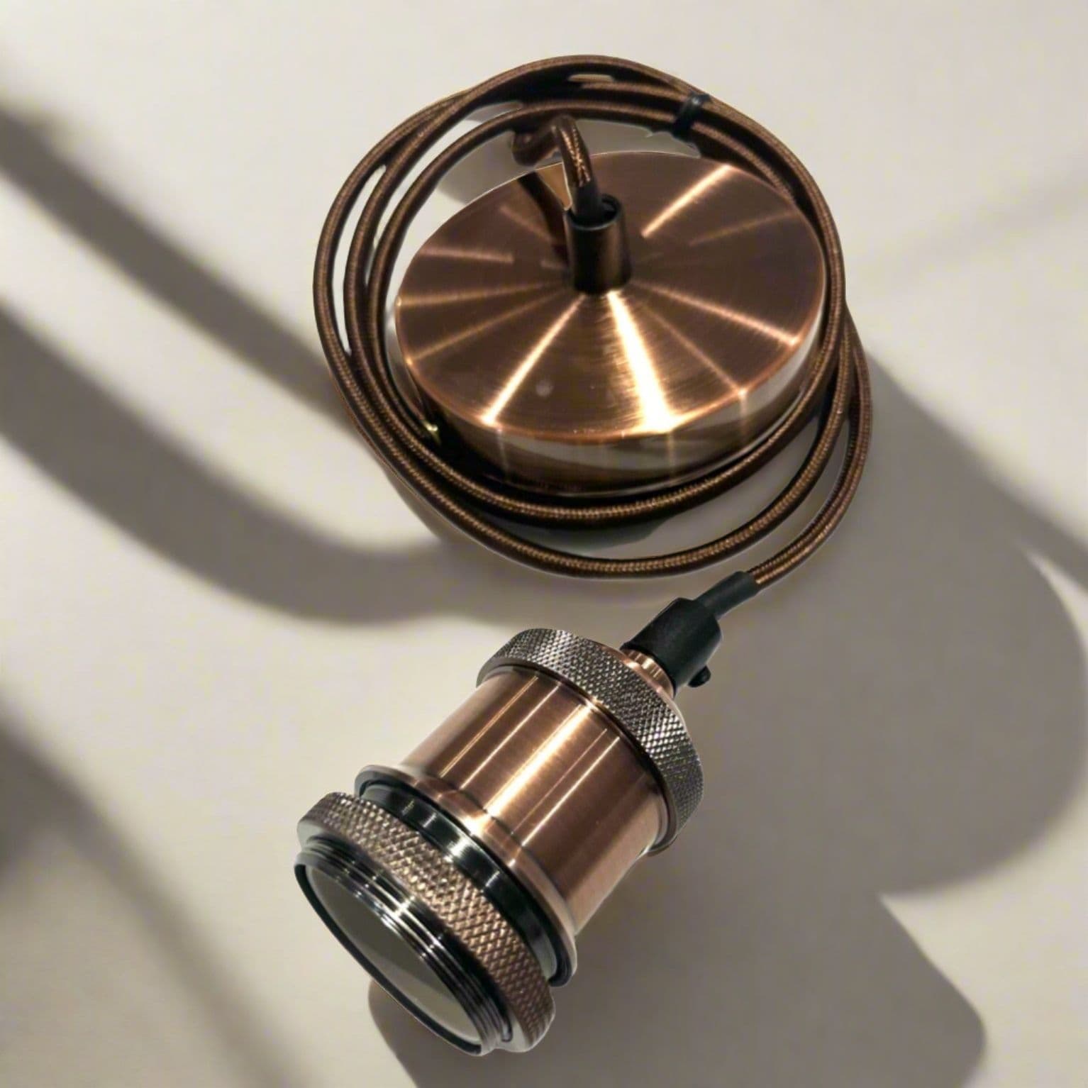 'Cassie' Copper 1.5m Adjustable E27 Ceiling Suspension Cable Pendant and Matching Ceiling Rose