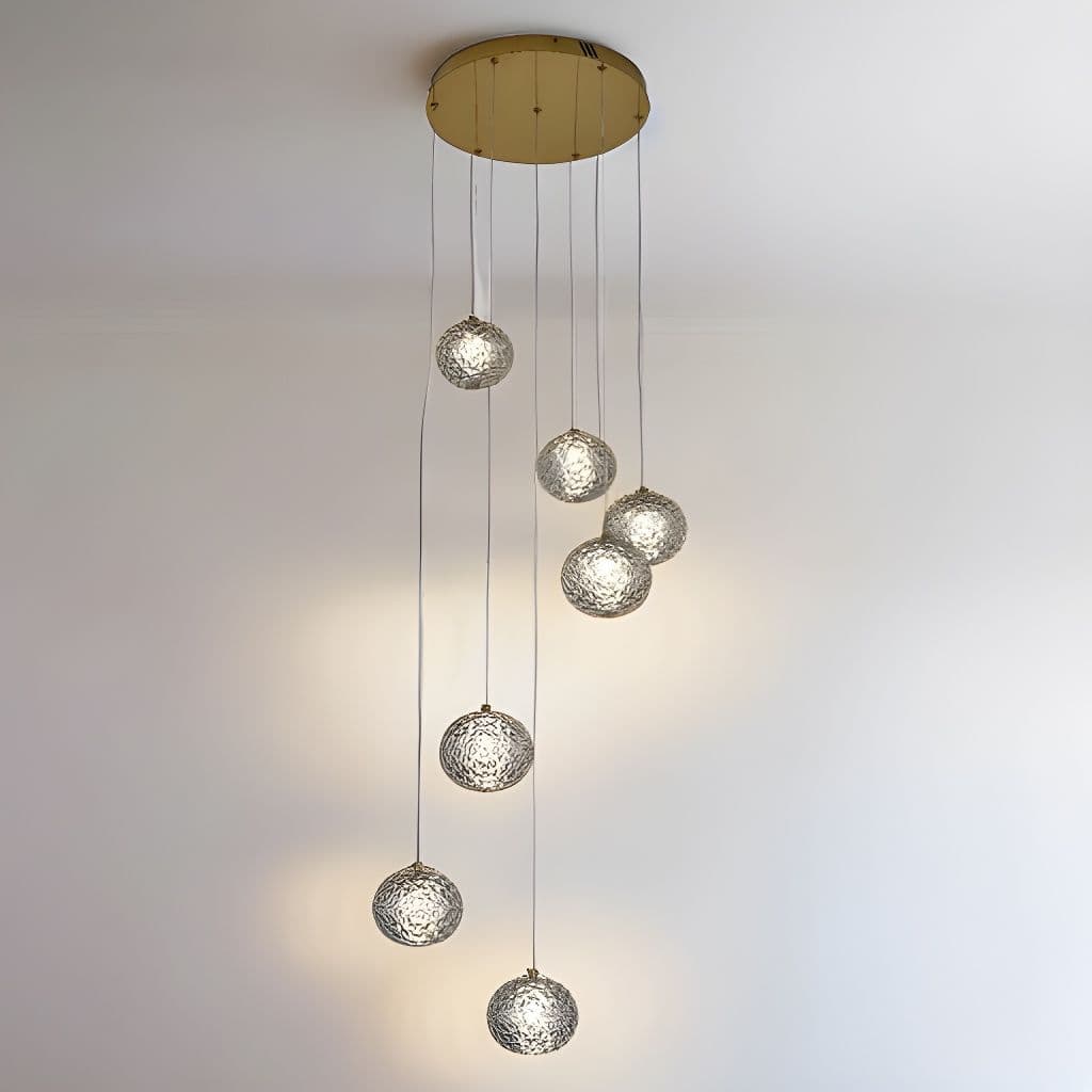 Riva 7 Ball LED Pendant Light Gold with Height Adjustable Smoked Acrylic Crystal Globes