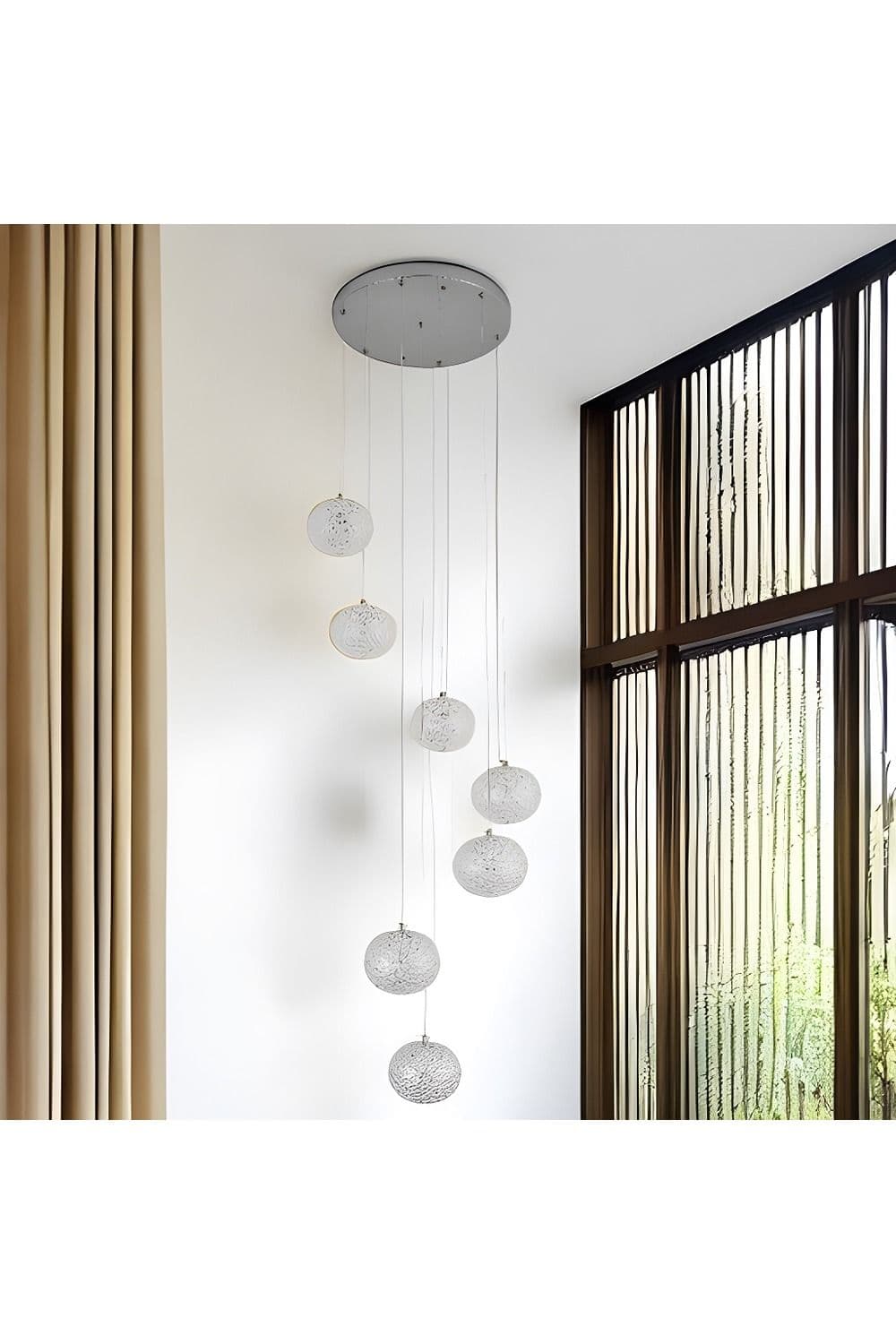 'Riva' 7 Ball LED Pendant Light Chrome with Height Adjustable Clear Acrylic Crystal Globes