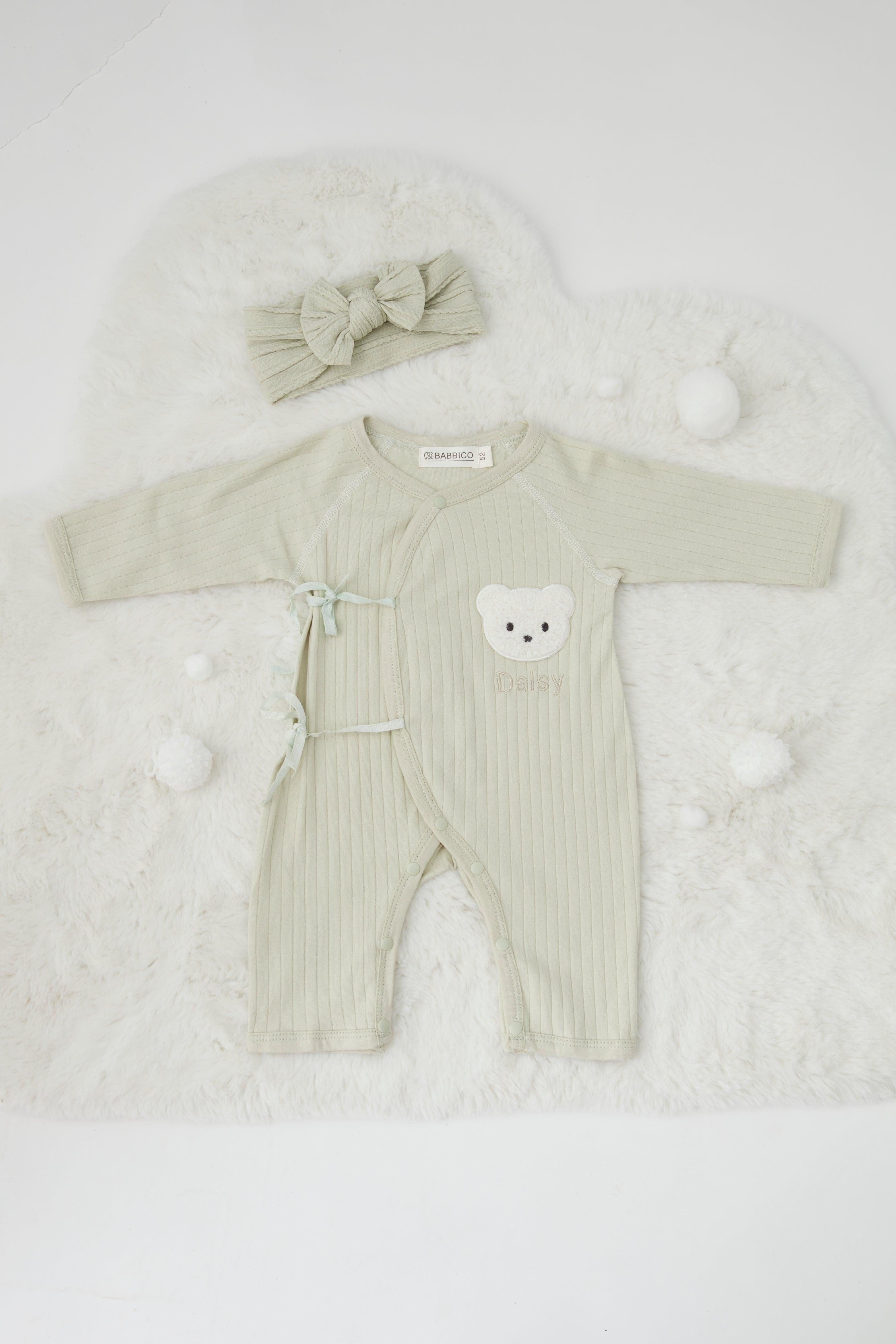 Light Sage Snow Bear Boucle Wrap Grow Romper