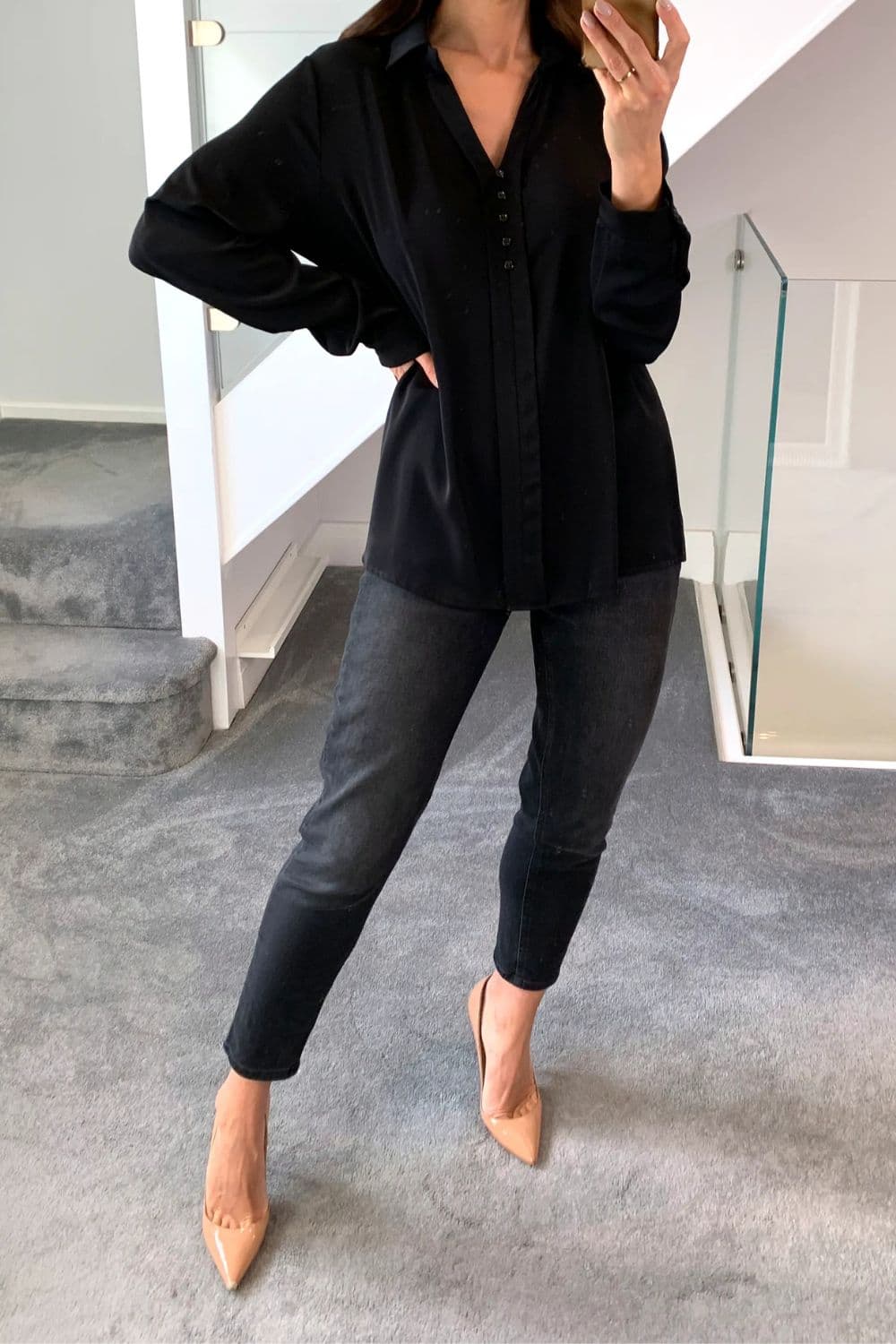 Oversized Long Sleeves Blouse Shirt Button Details