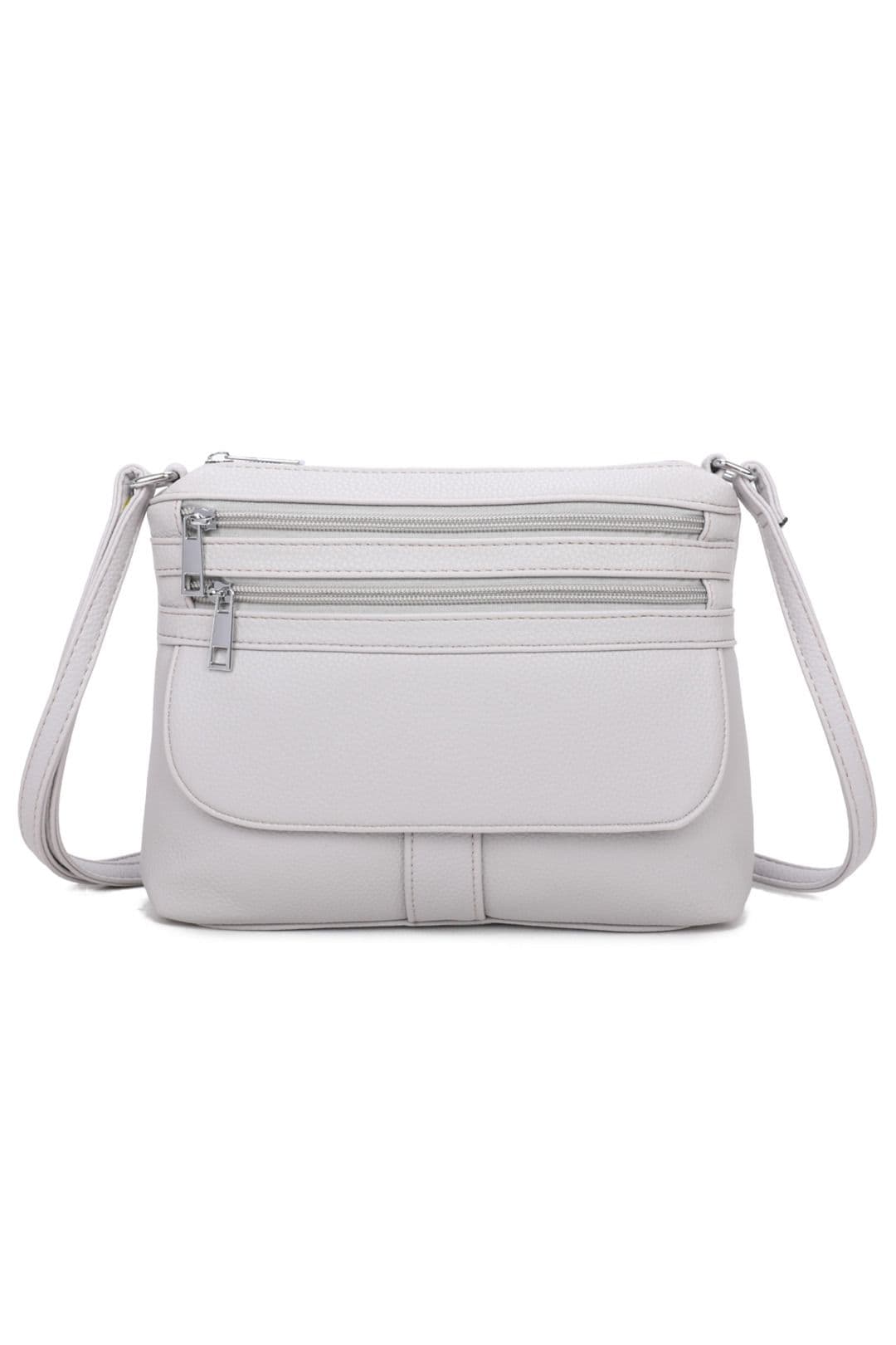 Fontanella Fashion Women's Quadruple Zips PU Messenger Bag in Grey