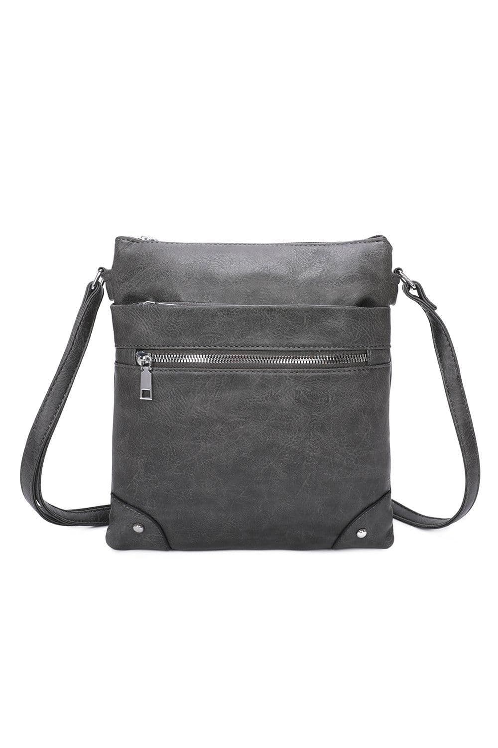Fontanella Fashion Women's San Triple Zipped Pockets PU Messenger Bag in Dark Grey