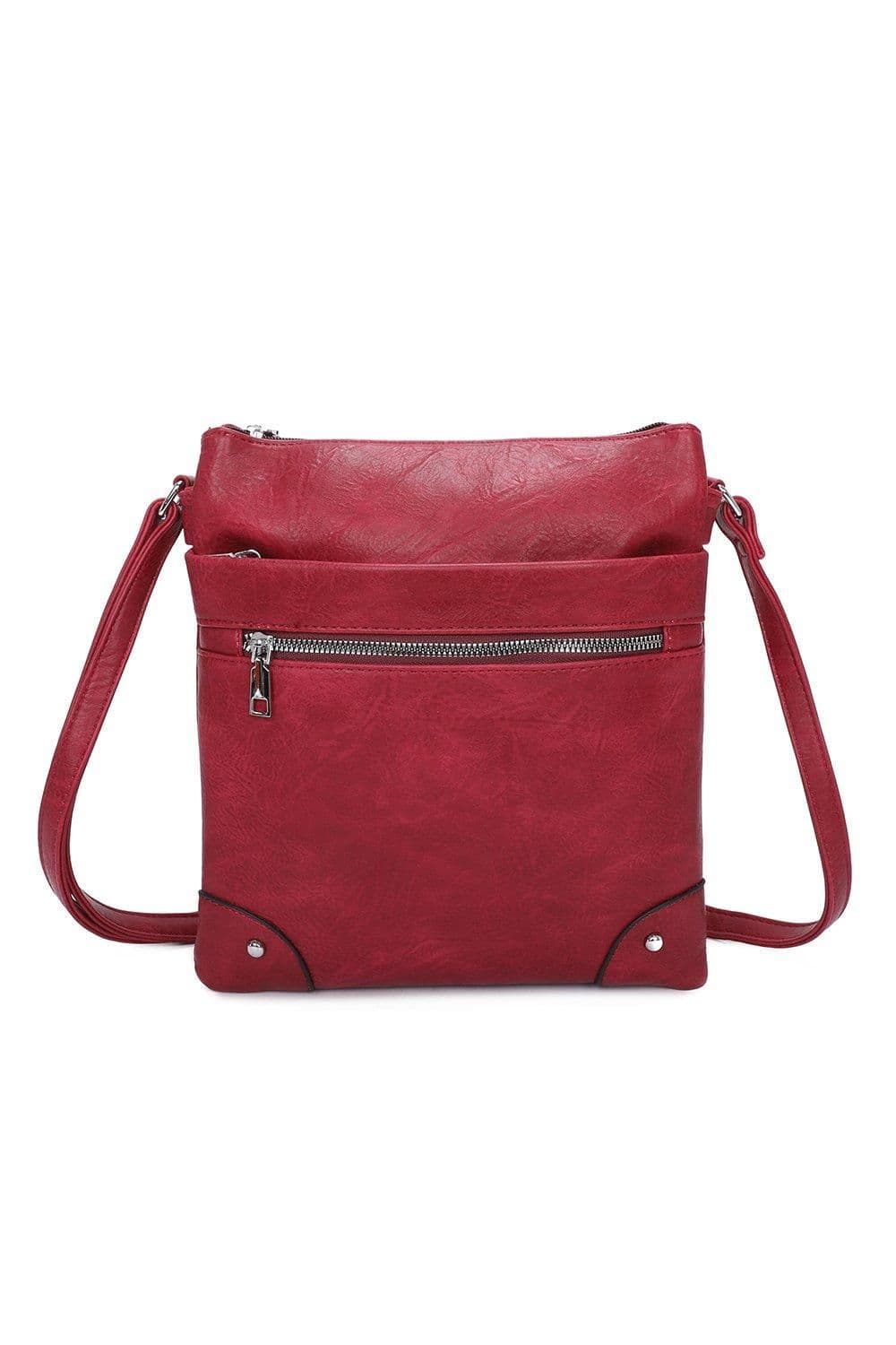 Fontanella Fashion Women's San Triple Zipped Pockets PU Messenger Bag in Burgundy