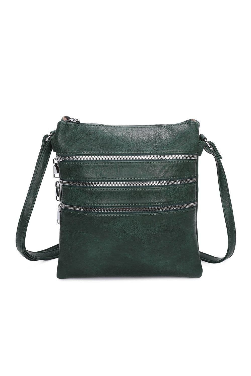 Fontanella Fashion Women's Khamsa Quintuple Zipped Pockets PU Messenger Bag in Emerald