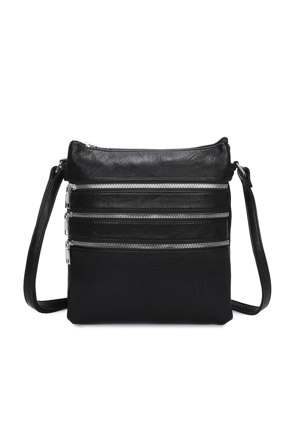 Fontanella Fashion Women's Khamsa Quintuple Zipped Pockets PU Messenger Bag in Black