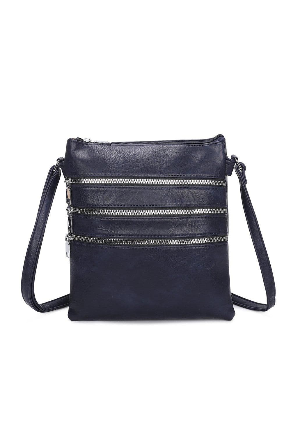 Fontanella Fashion Women's Khamsa Quintuple Zipped Pockets PU Messenger Bag in Navy