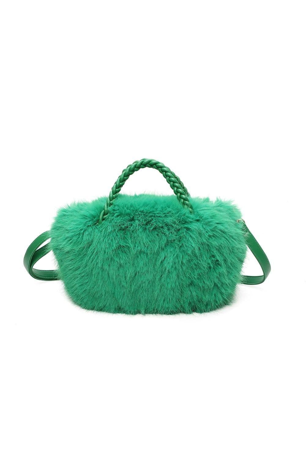 Fontanella Fashion Women's Mochi Sparkling Furry Top Zip Closure Handbag in Emerald
