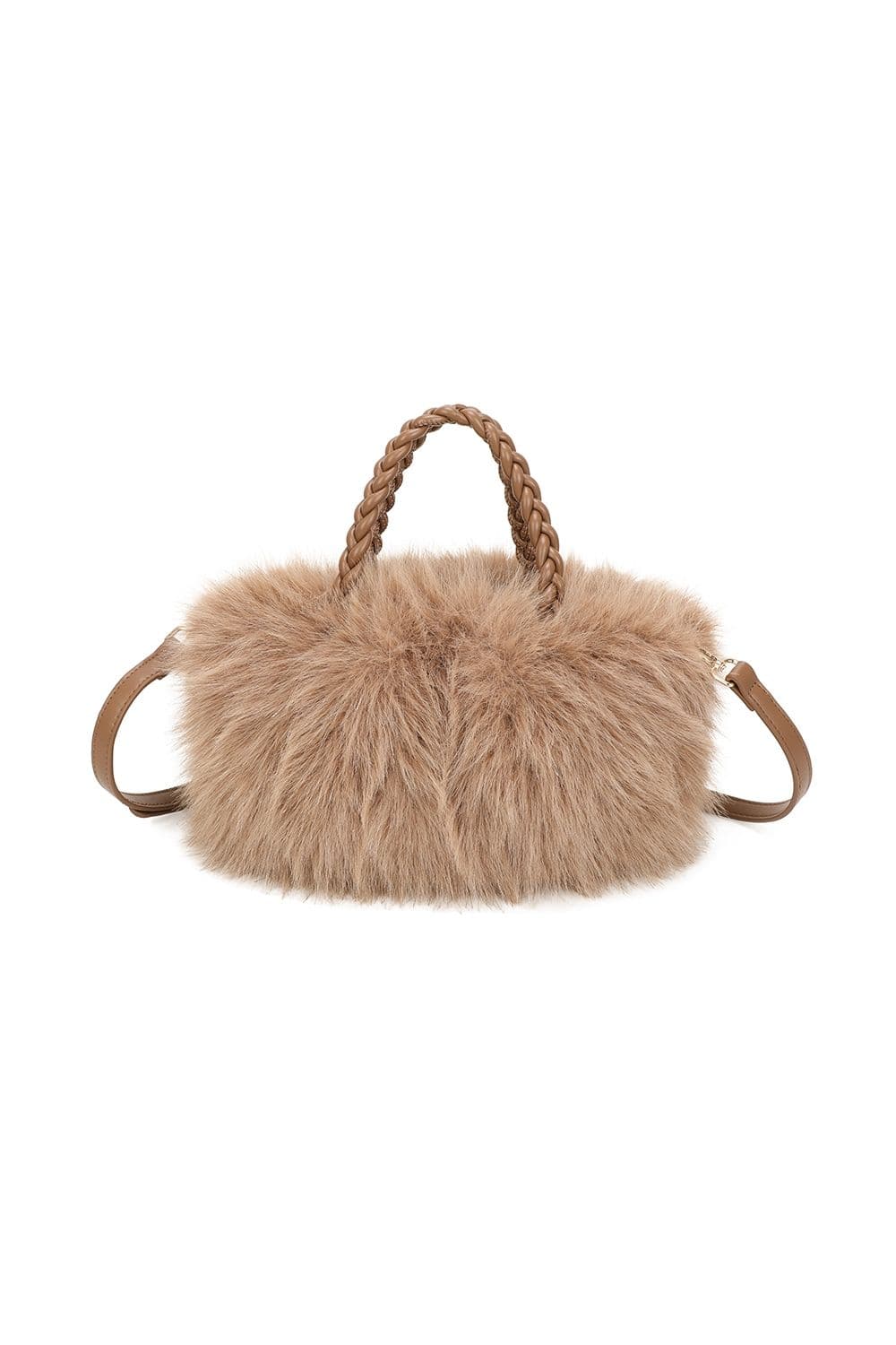 Fontanella Fashion Women's Mochi Sparkling Furry Top Zip Closure Handbag in Brown