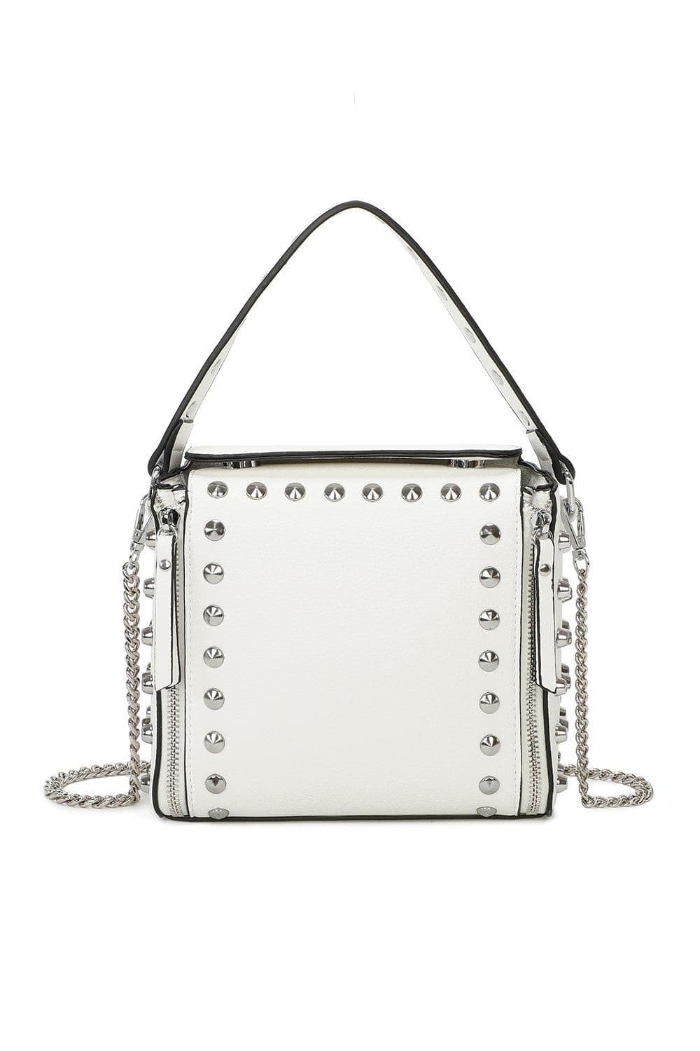 Fontanella Fashion Women's Ribelle Square Studded Chain Strap Crossbody Top-Handle Bag in White