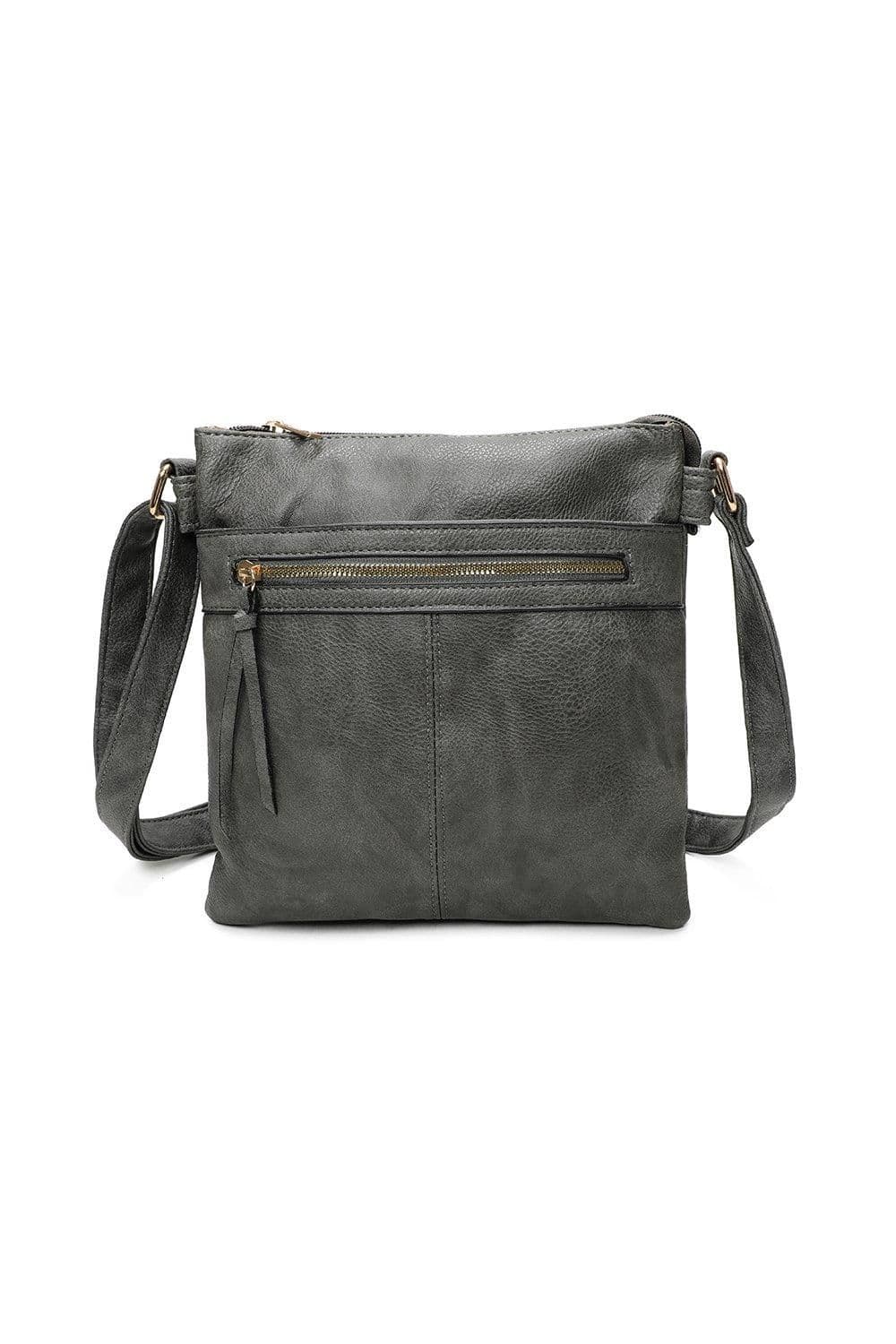 Fontanella Fashion Women's Perry Triple Zip PU Leather Crossbody Messenger Bag in Dark Grey