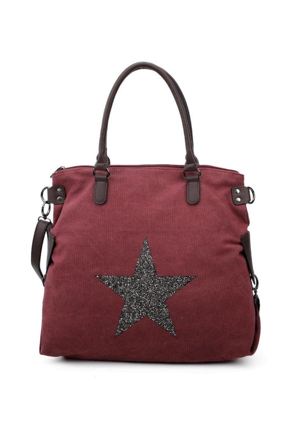Fontanella Fashion Women's Star Canvas Oversize Tote Bag in Burgundy