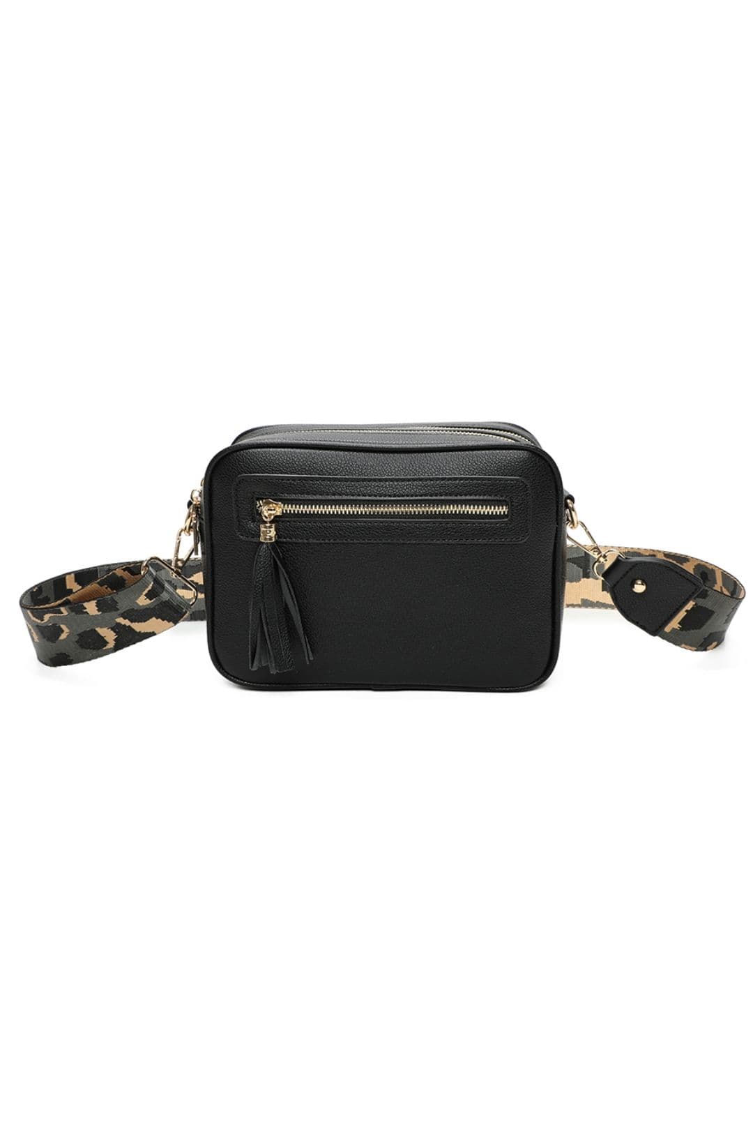 Fontanella Fashion Women's Tassel Zip Crossbody Bag with Canvas Strap in Jet Black