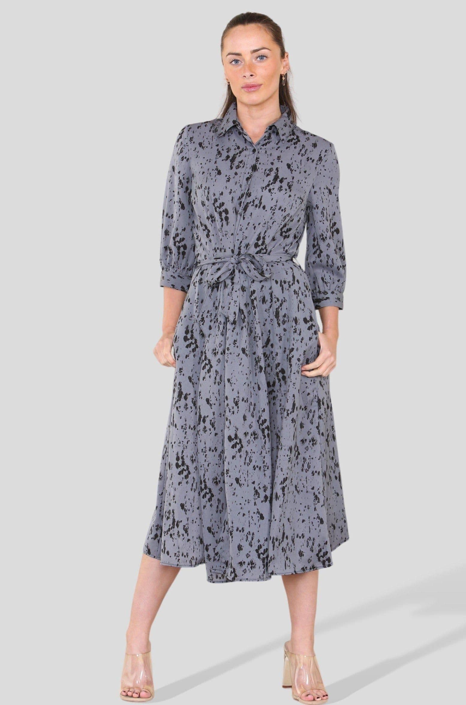 Leopard Printed Midi Shirt Dress