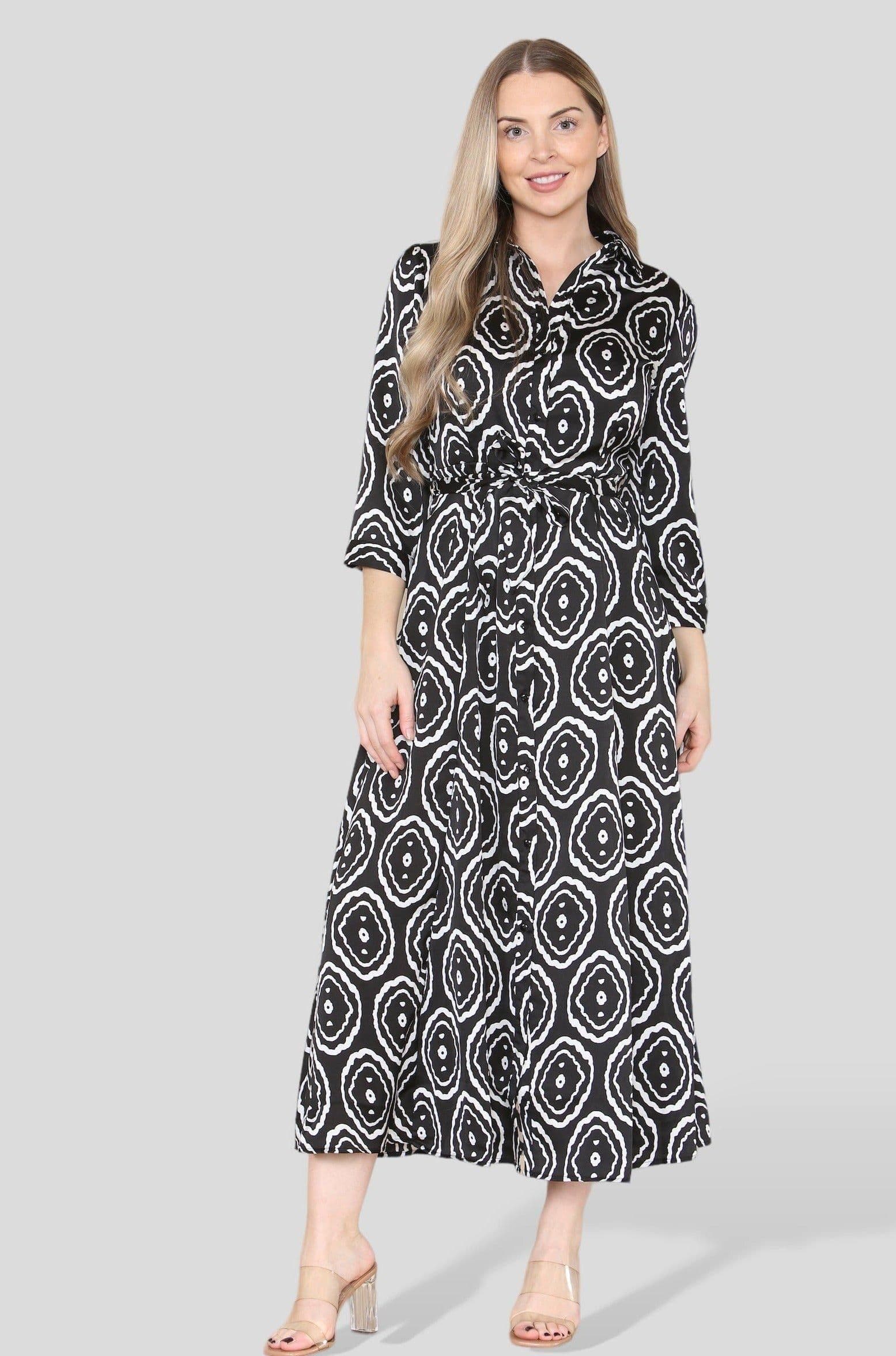Graphic Print Bubble Satin Maxi Shirt Dress