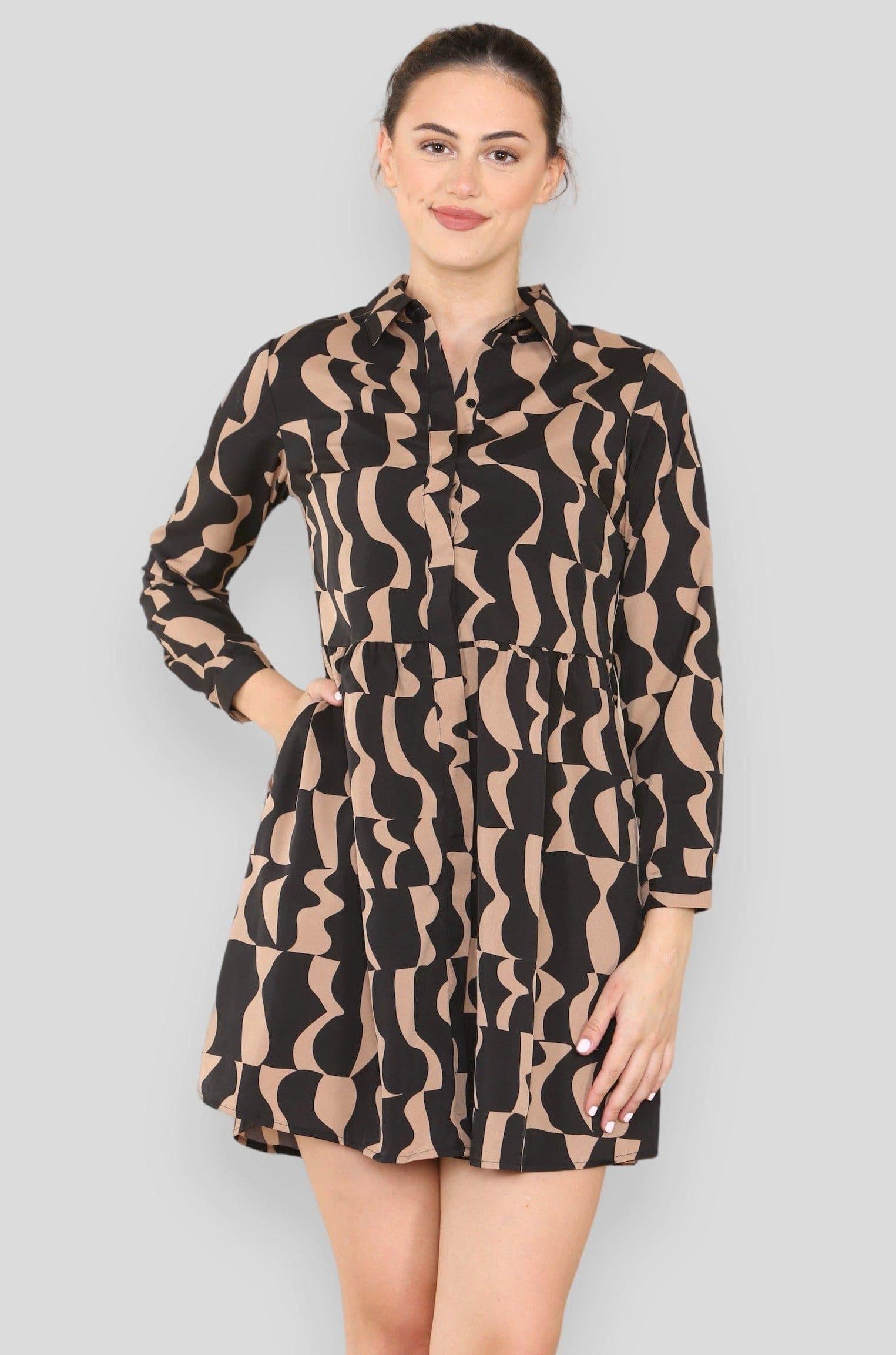Geo Print Smock Mini Shirt Dress