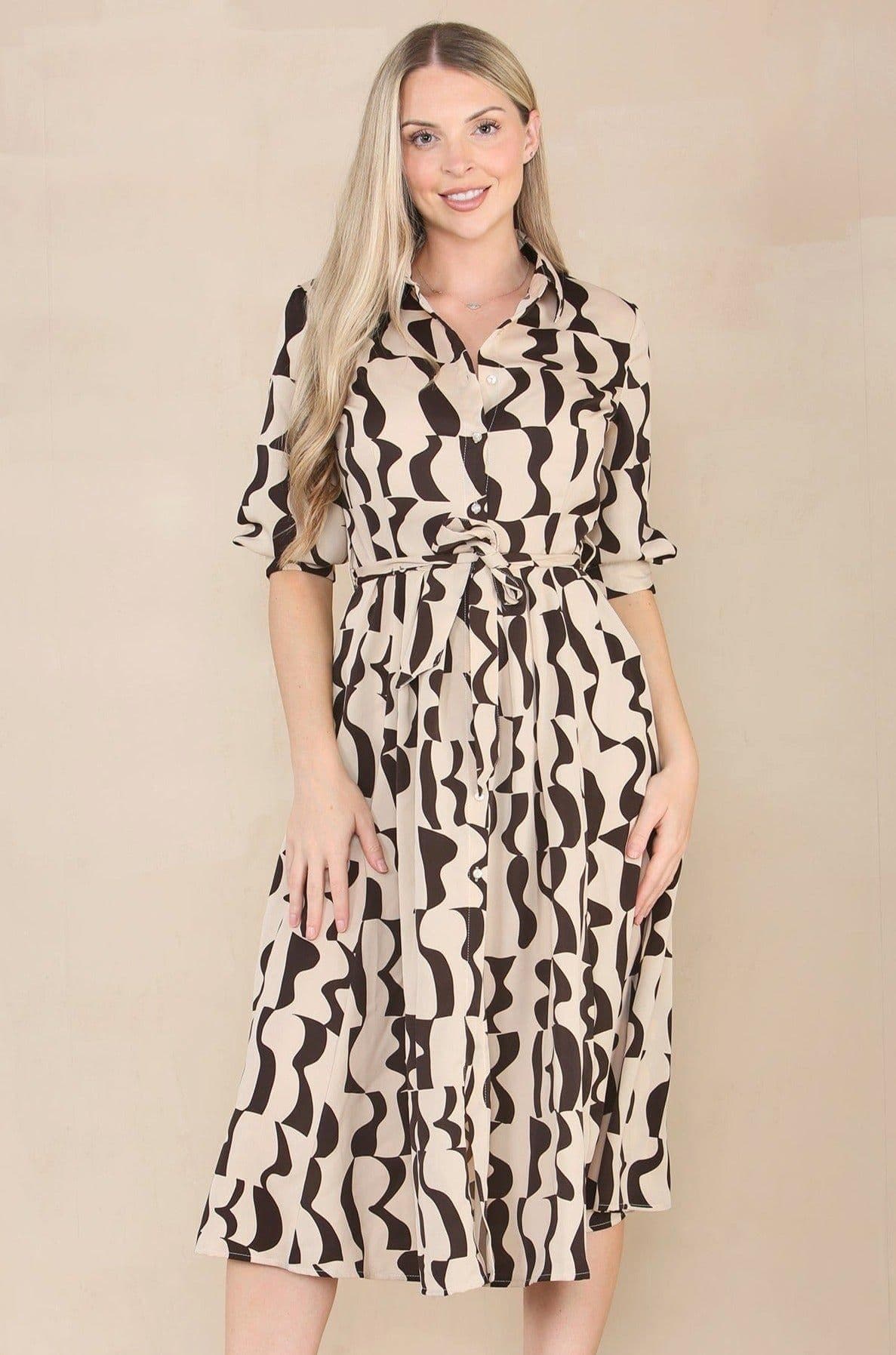 Geometric Print Midi Half Sleeve Shirt Dress