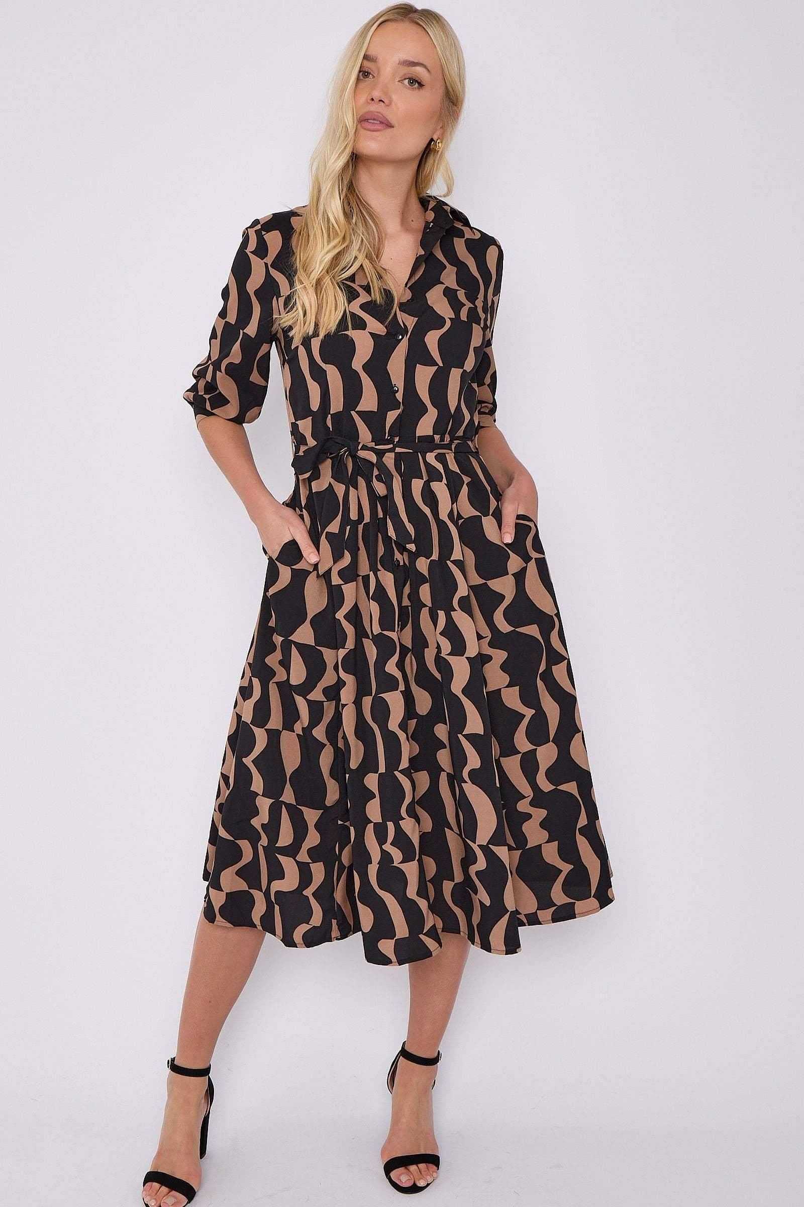 Geometric Printed Half Sleeve Midi Shirt Dress