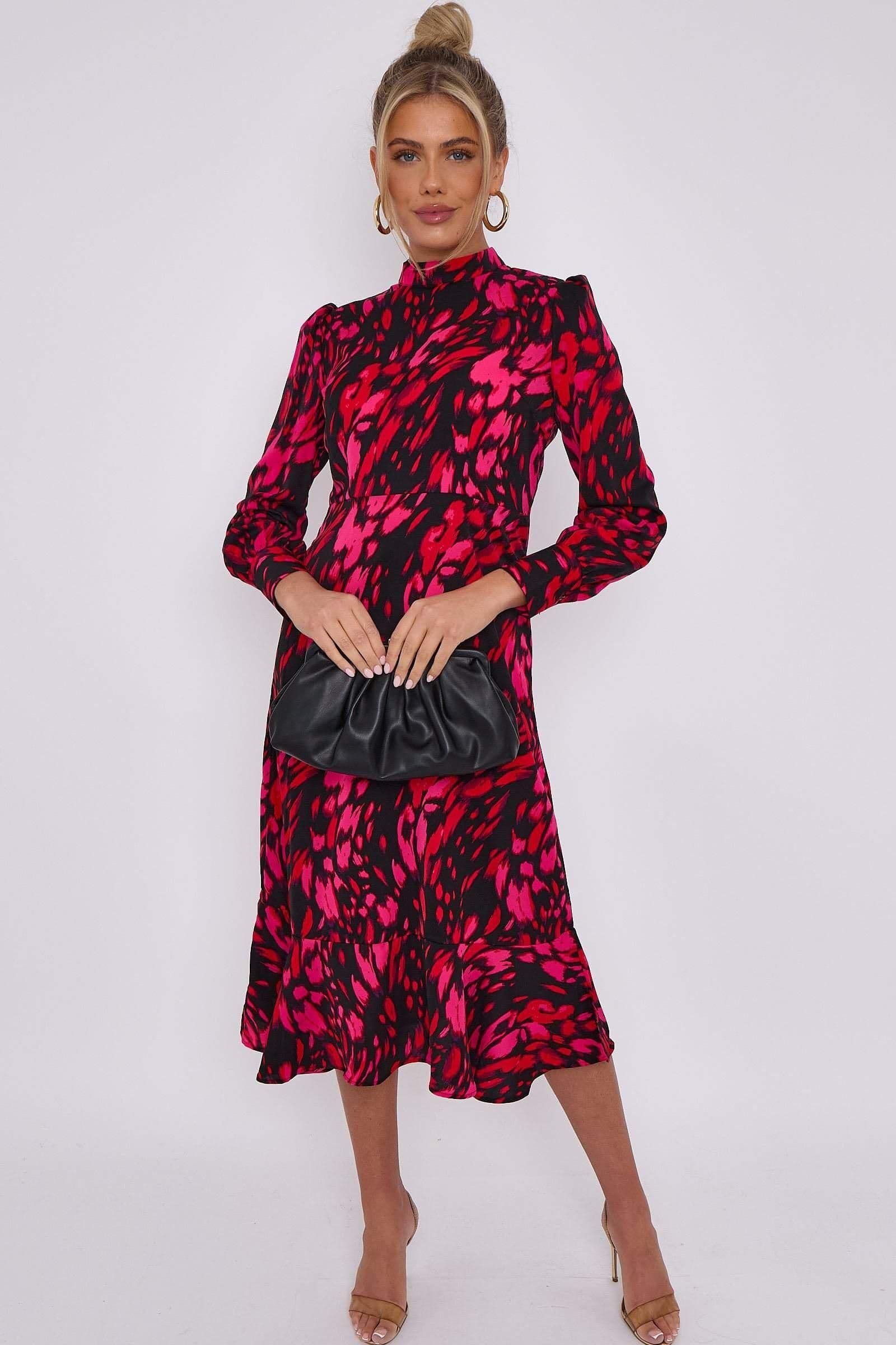 Leoaprd Print Frilled Hem Midi Dress