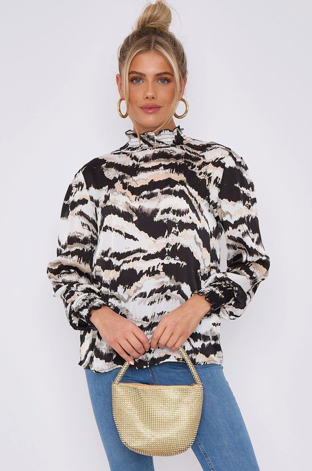 Tiger Stripe Print Satin Chiffon Top