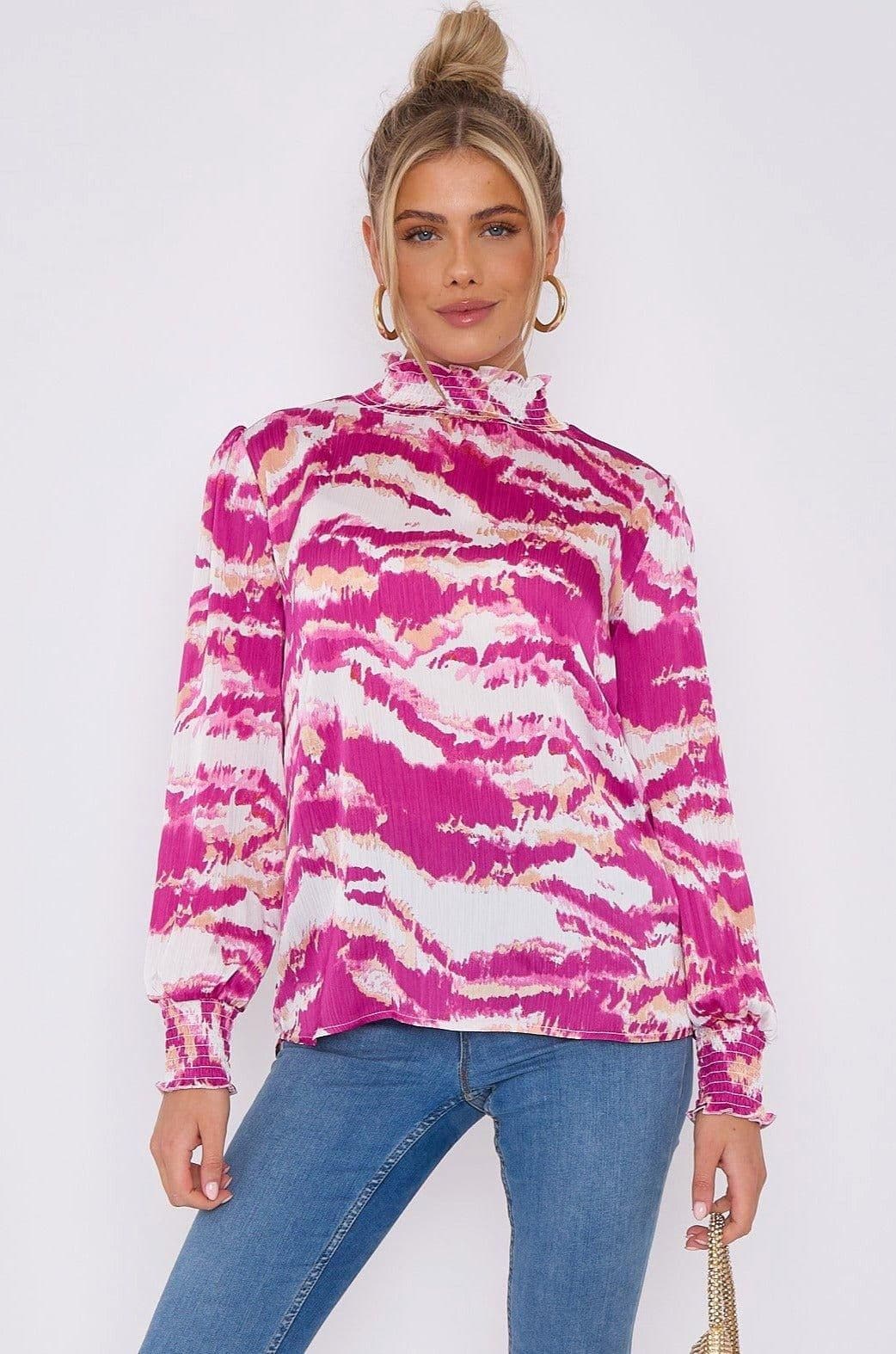 Tiger Stripe Print Satin Chiffon Top