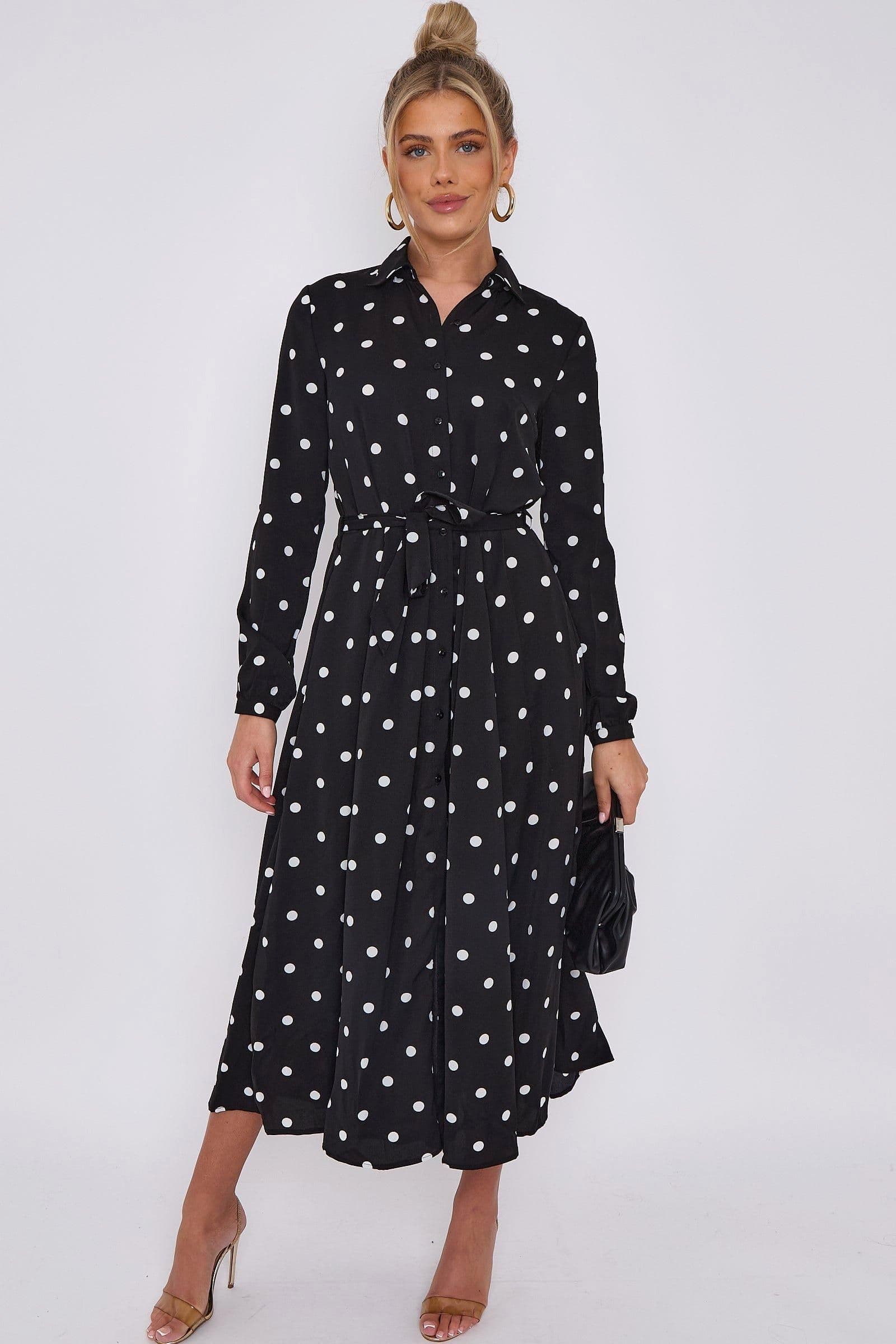 Polka Dot Print Midaxi Shirt Dress