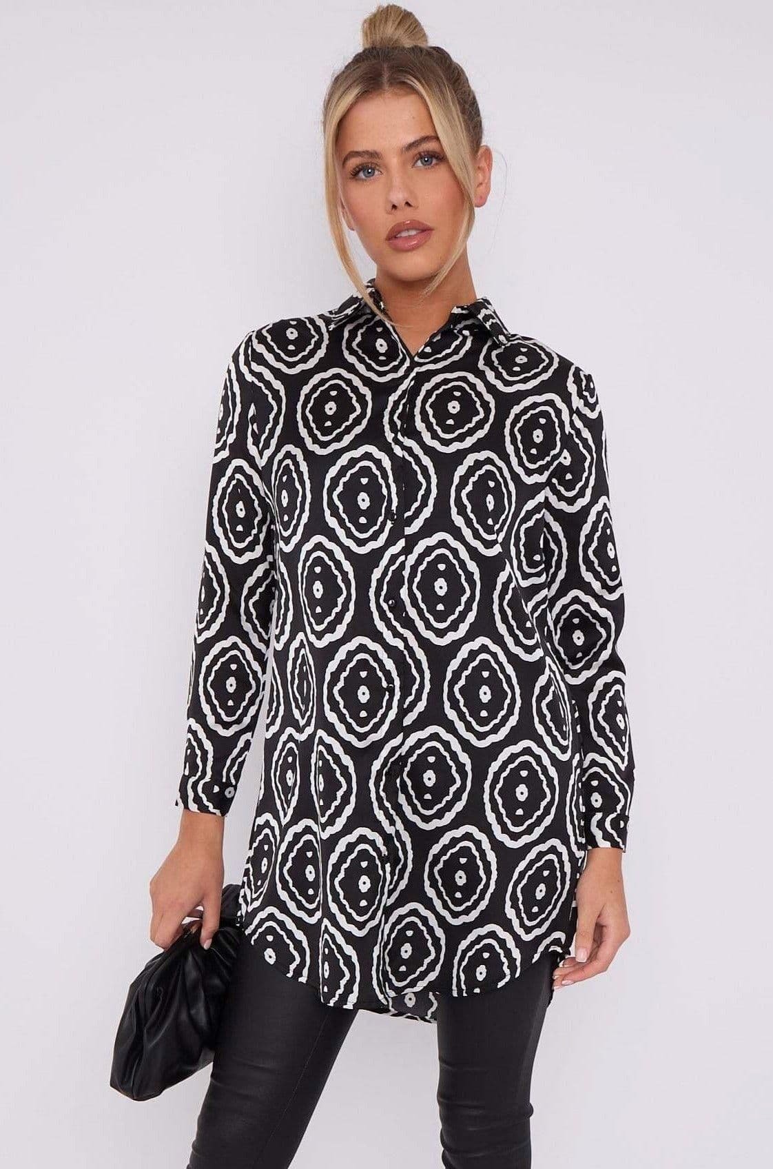 Mono Tribe Print Bubble Satin Long Shirt