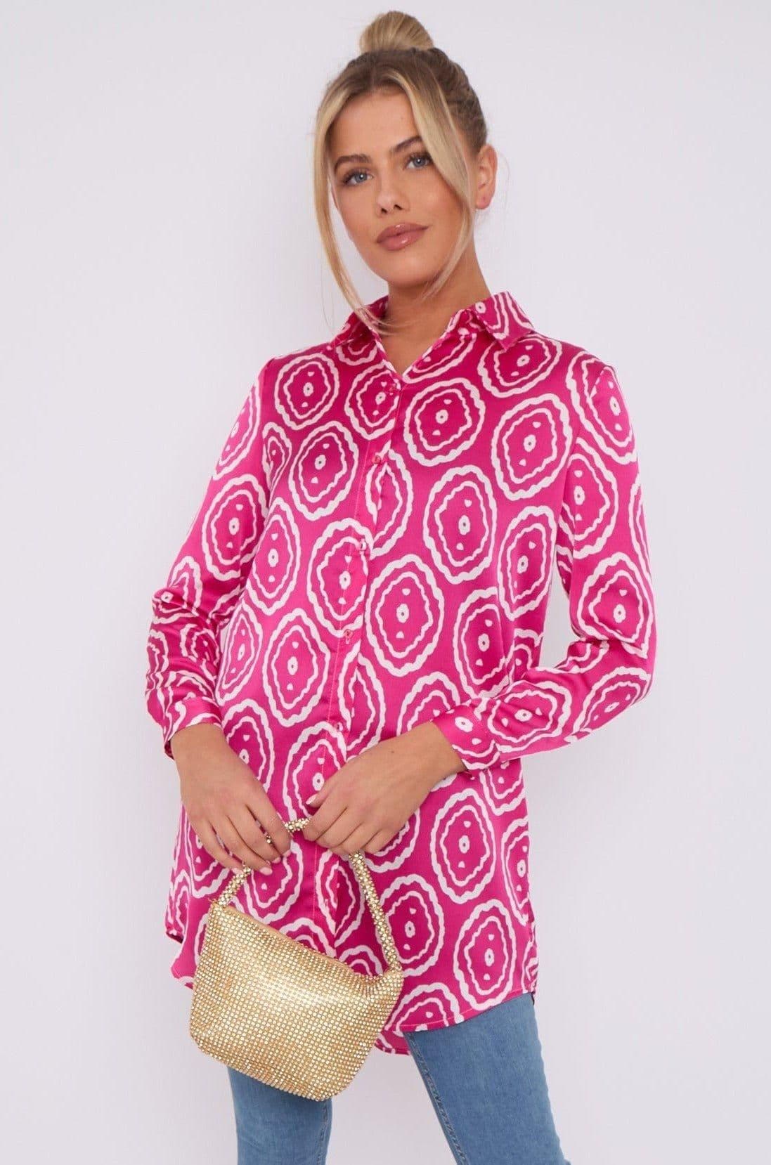 Tribe Print Bubble Satin Long Shirt