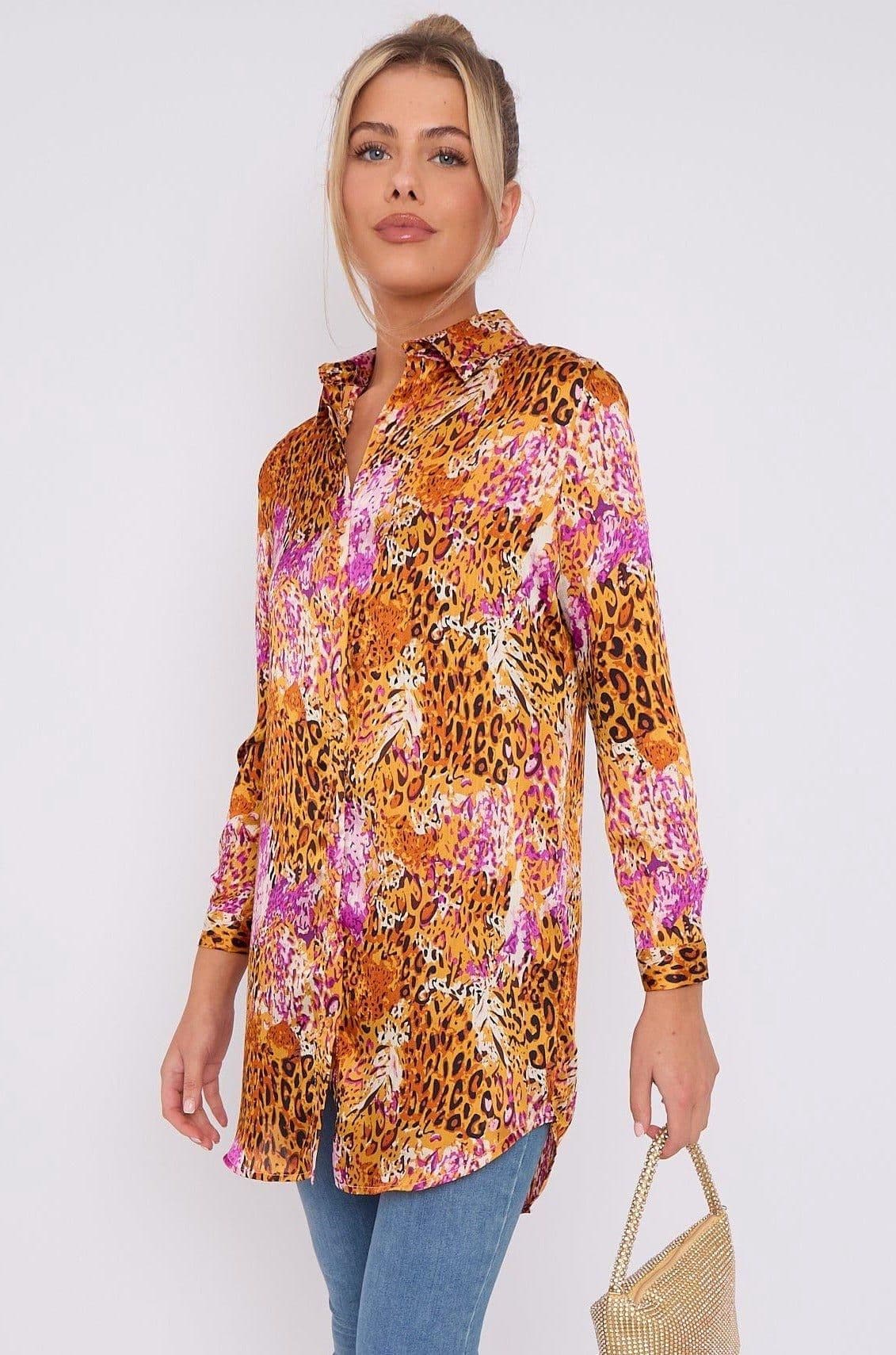 Fuchsia Leopard Print Satin Long Shirt