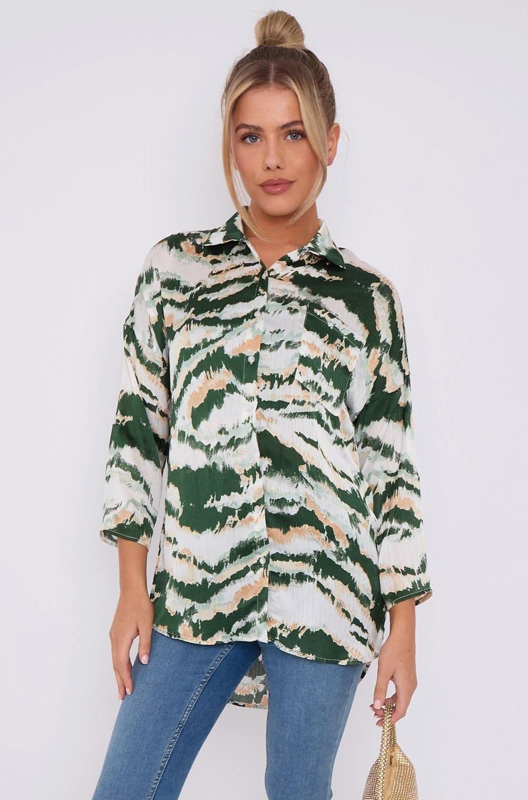 Tie Dye Stripe Print Satin Oversized Shirt