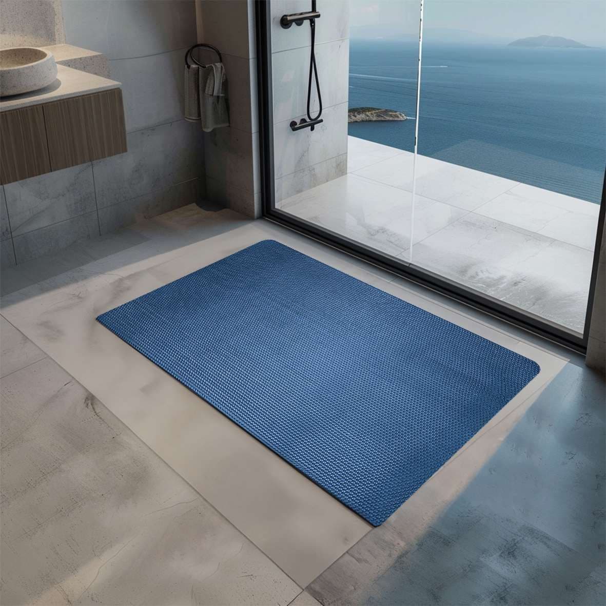 Reversible Dual Blue Green PVC Anti Slip Shower Mat Bath Mat Rectangular 90x60 cm