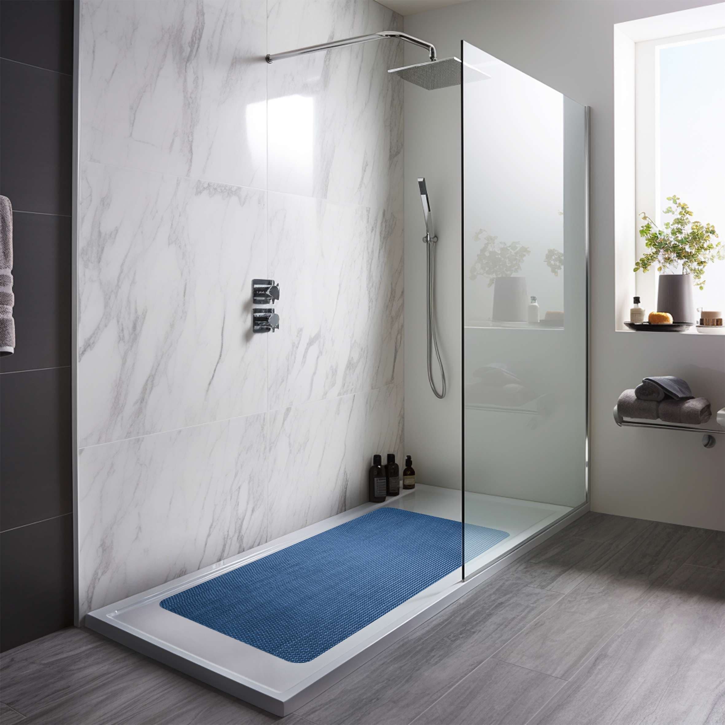 Reversible Dual Blue Green PVC Anti Slip Shower Mat Bath Mat Rectangular 100x40 cm