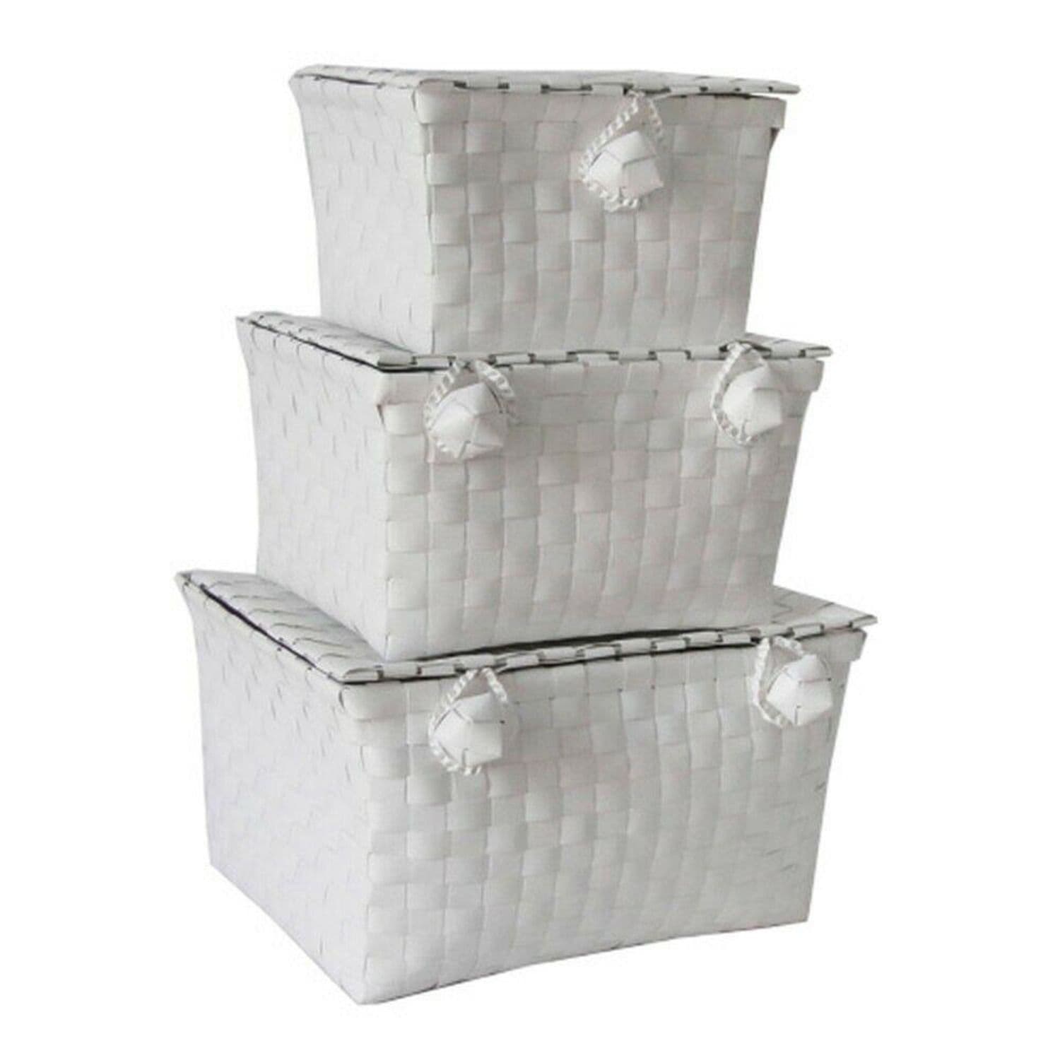 Woven Lidded Storage Baskets Pack 3 Storage Organiser Hamper Baskets