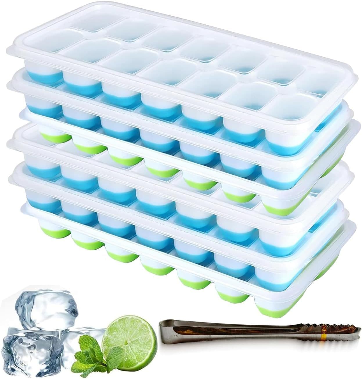 Pack 3 Silicone Ice Cube Trays Non Spill Lids