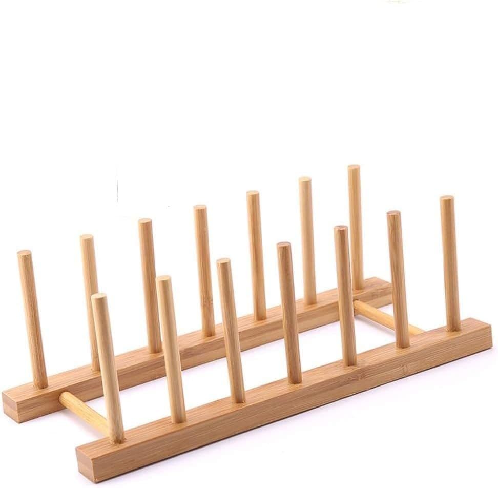 Bamboo Dish Rack Plate Stand Pot Lid Holder Kitchen Cabinet Organizer