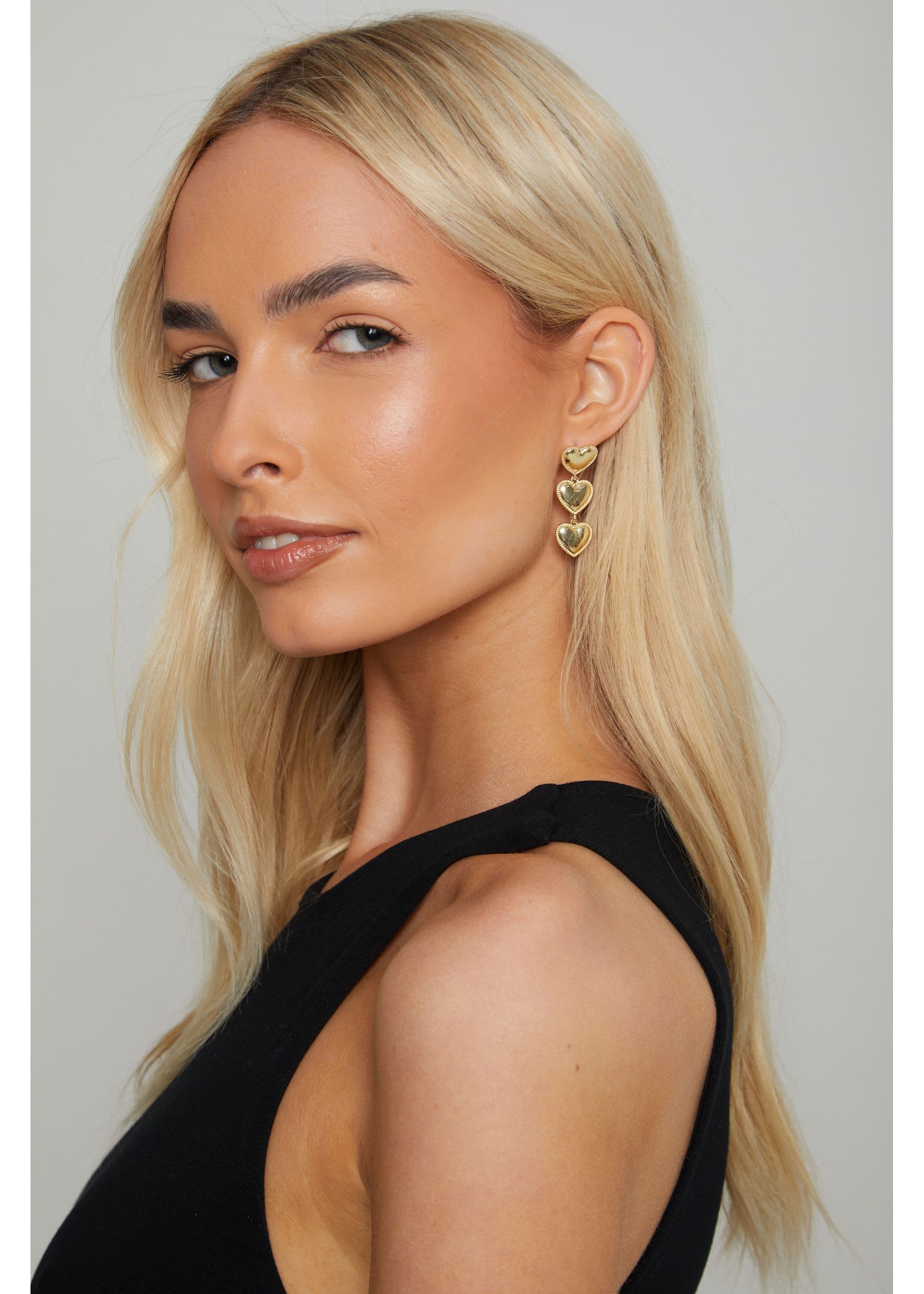 Gold Triple Heart Drop Earrings