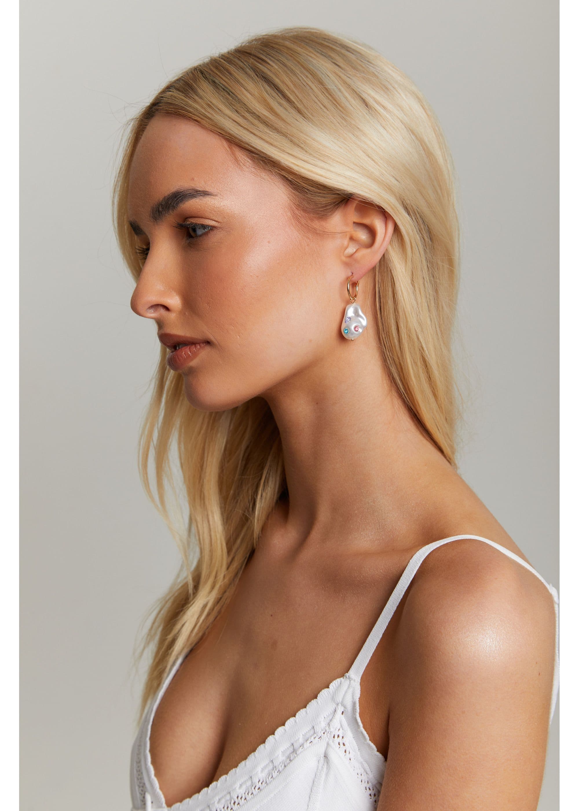 Gold And Ivory Gemstone Pearl Drop Earrings