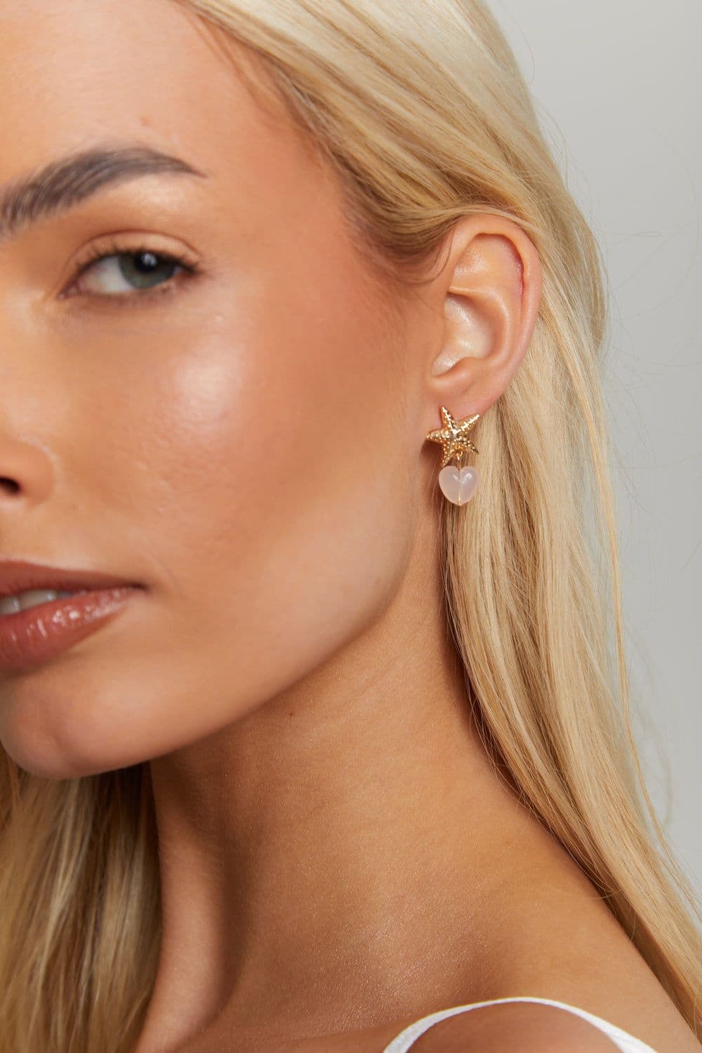 Gold And Pink Starfish Clouded Heart Earrings