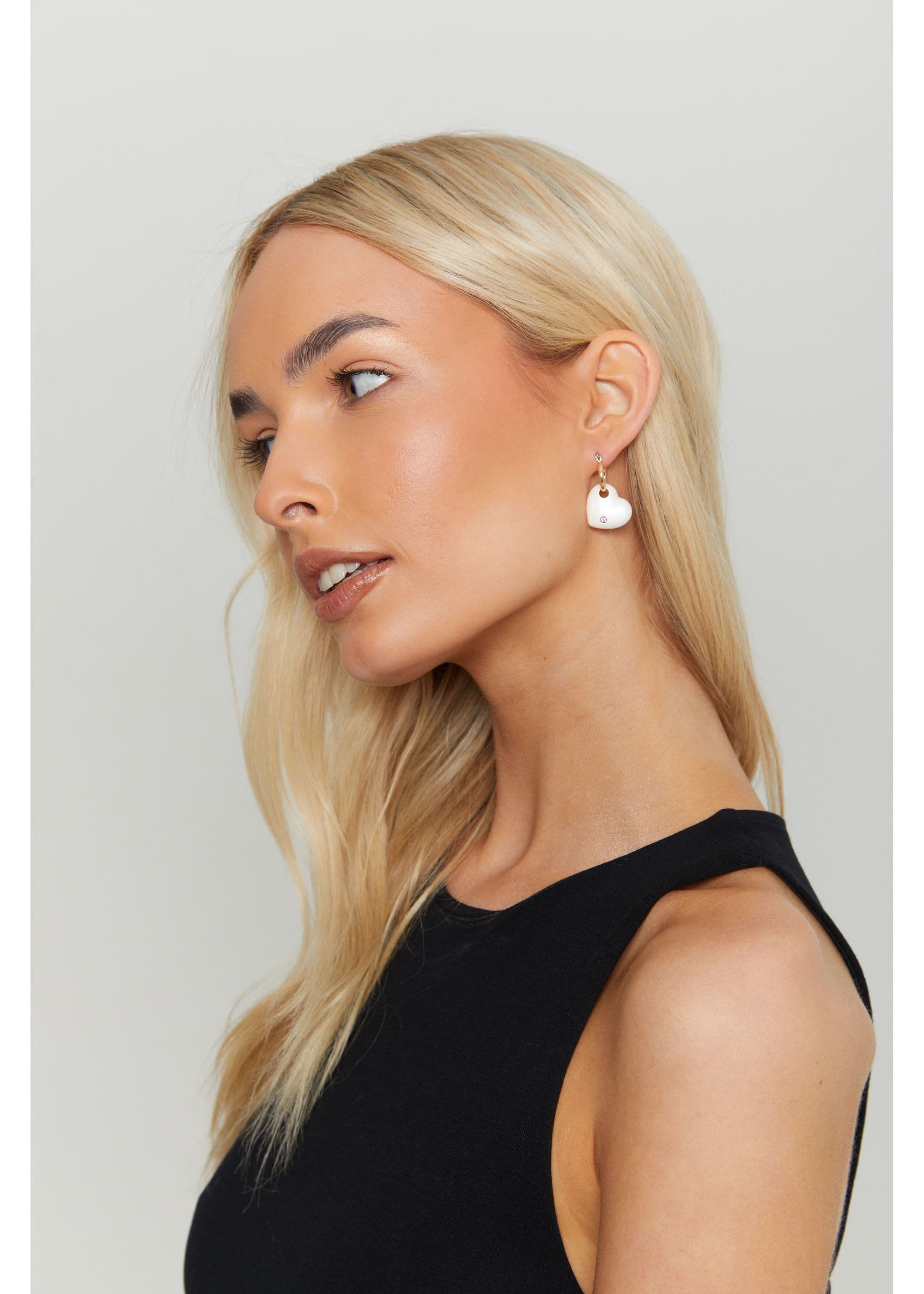 Gold And Ivory Embellished Heart Earrings